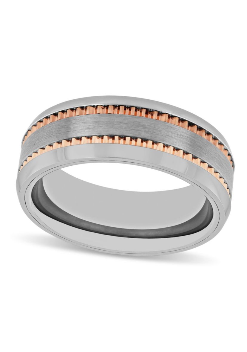 Gear Pattern 8mm Band in Two-tone Tungsten