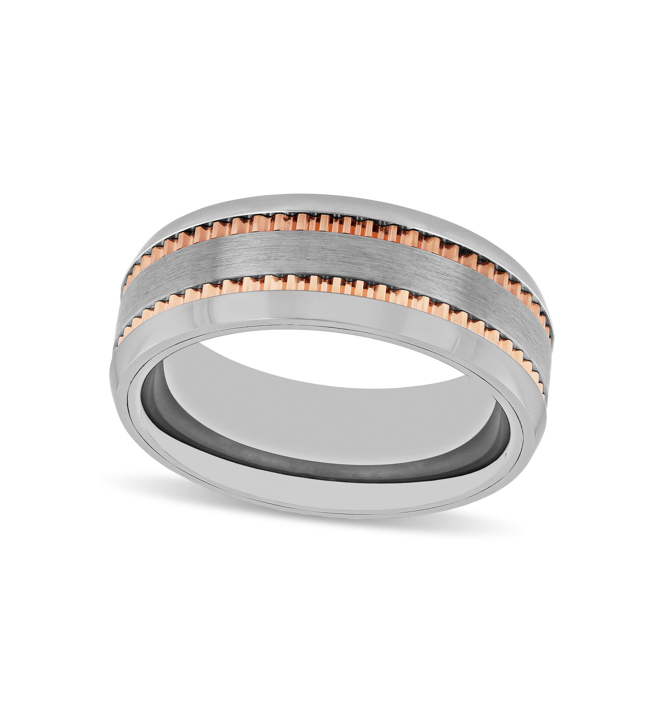 Gear Pattern 8mm Band in Two-tone Tungsten