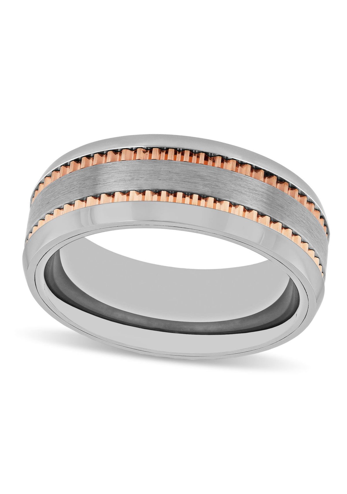 Gear Pattern 8mm Band in Two-tone Tungsten