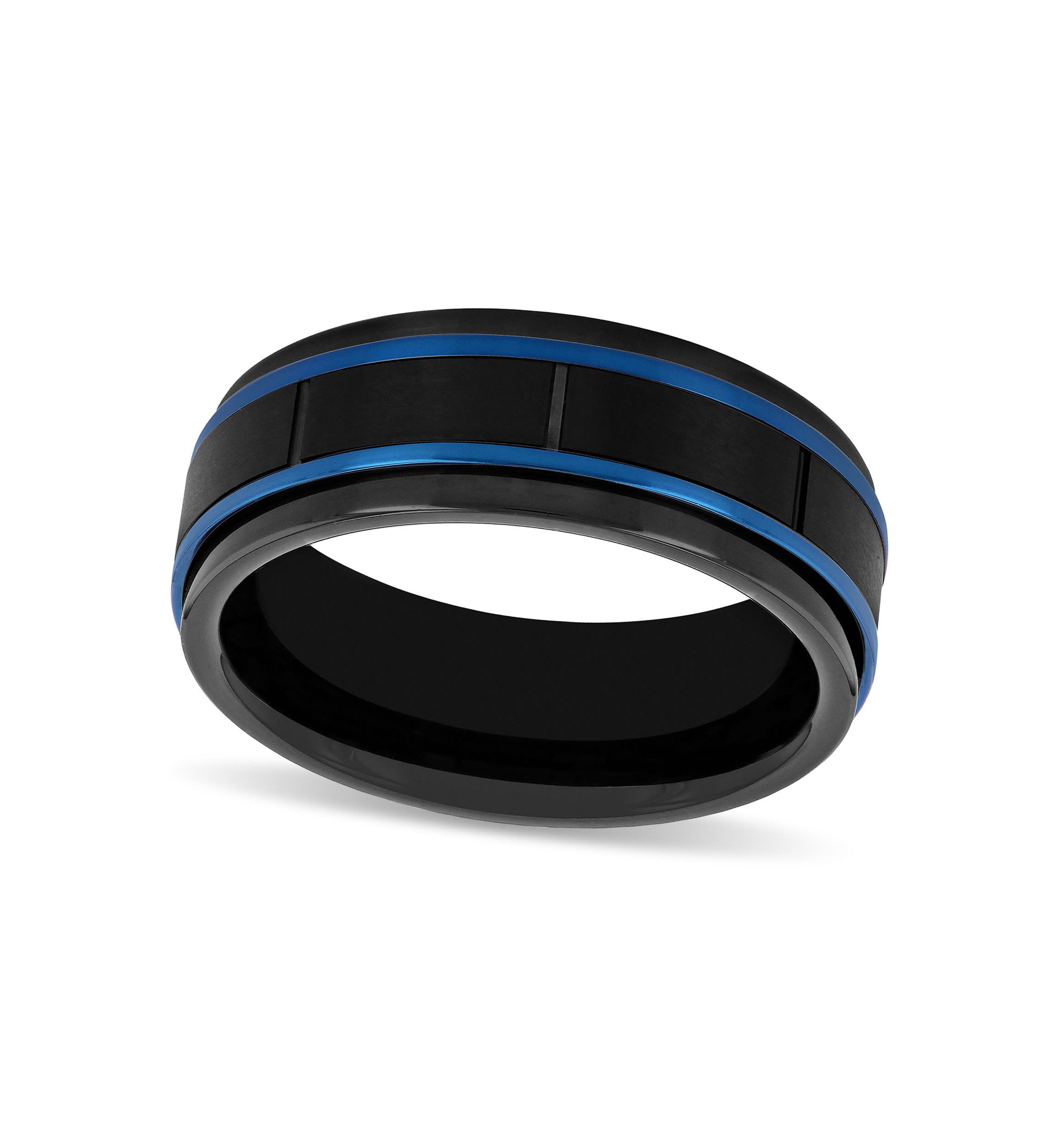 Black and Blue Brick Pattern 8mm Band in Two-tone Tungsten