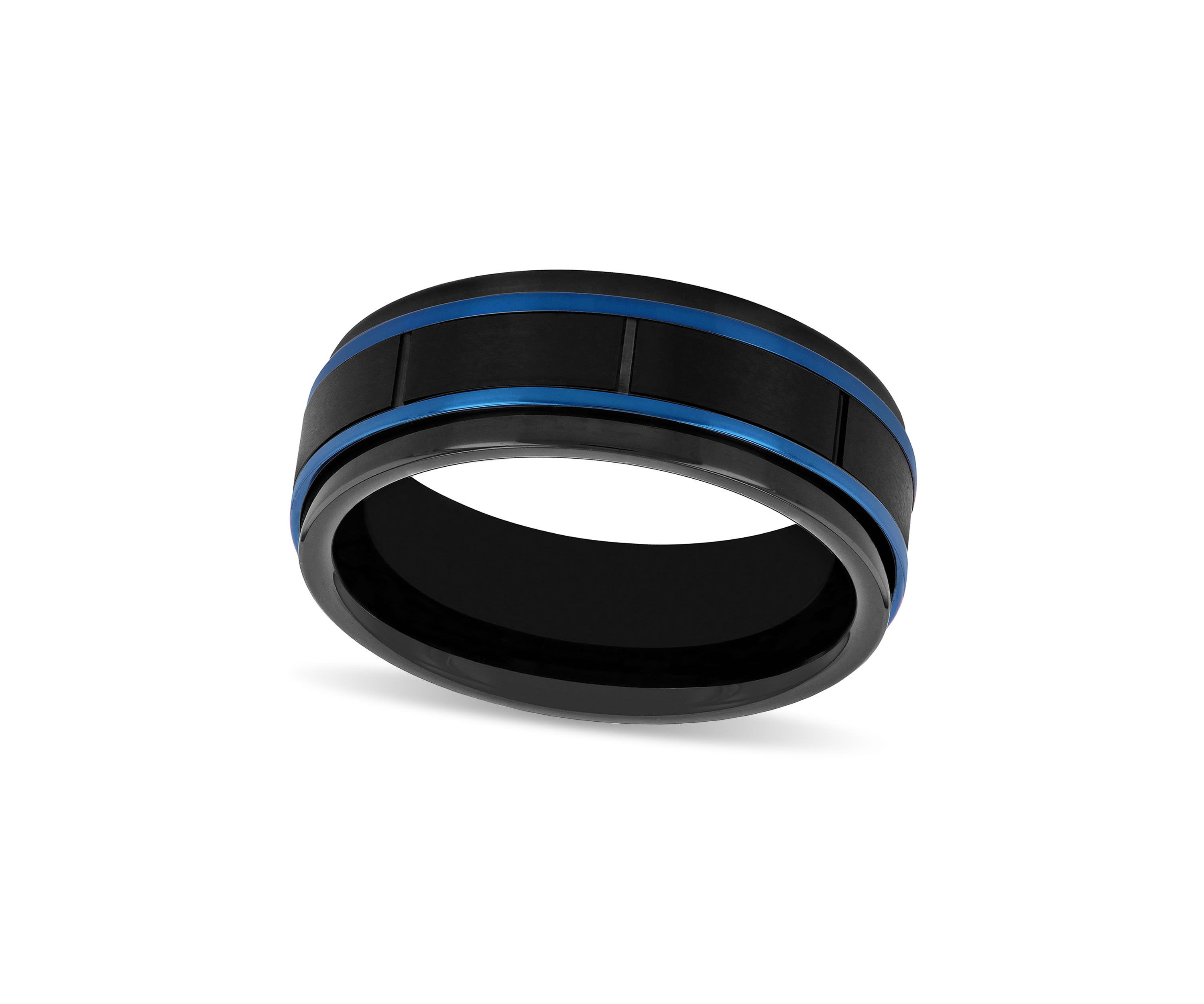 Black and Blue Brick Pattern 8mm Band in Two-tone Tungsten