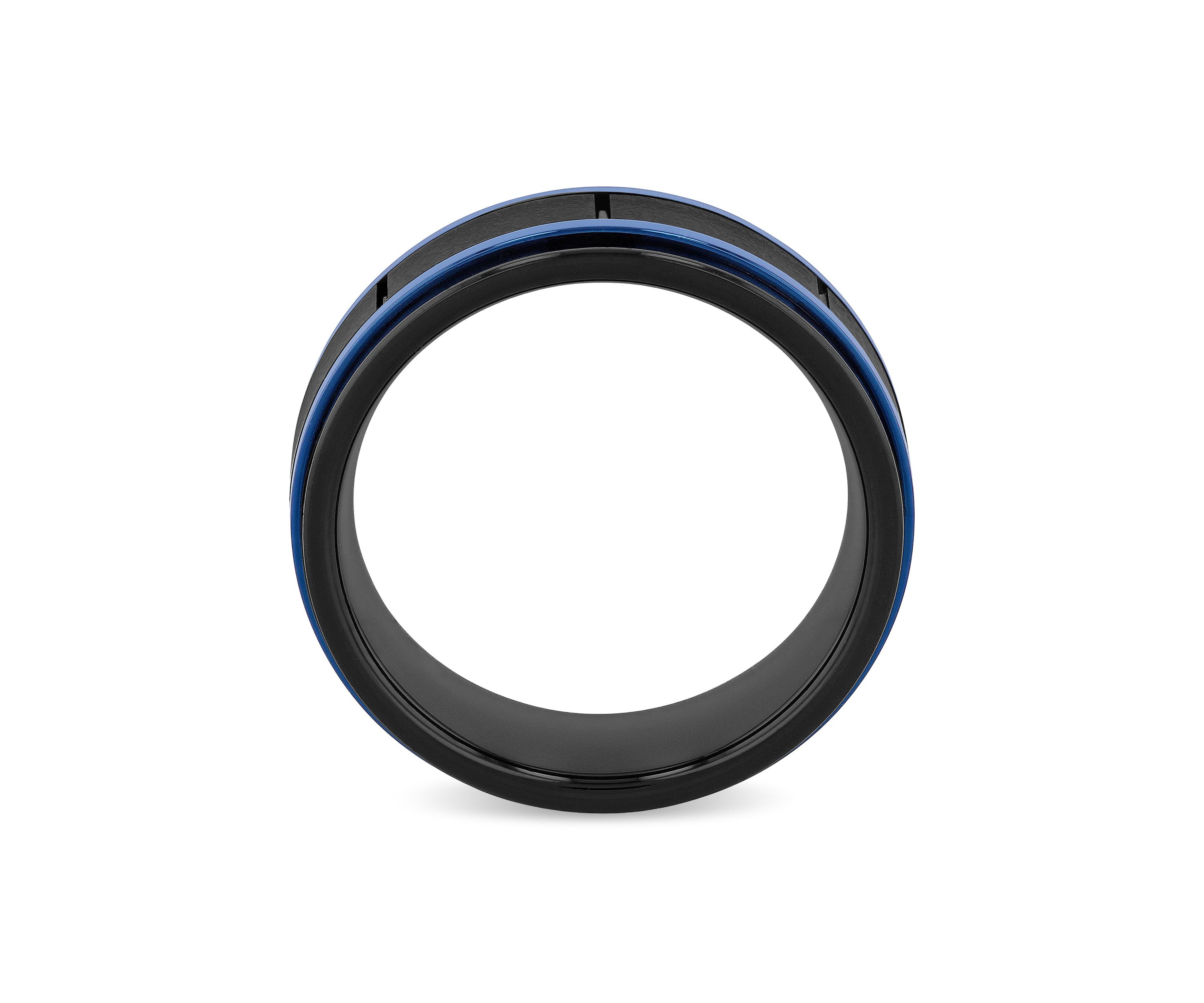 Black and Blue Brick Pattern 8mm Band in Two-tone Tungsten