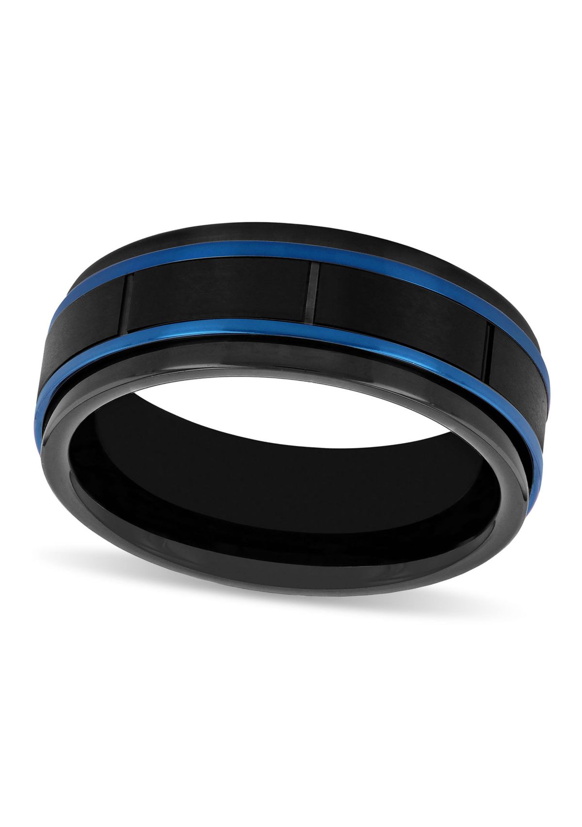 Black and Blue Brick Pattern 8mm Band in Two-tone Tungsten