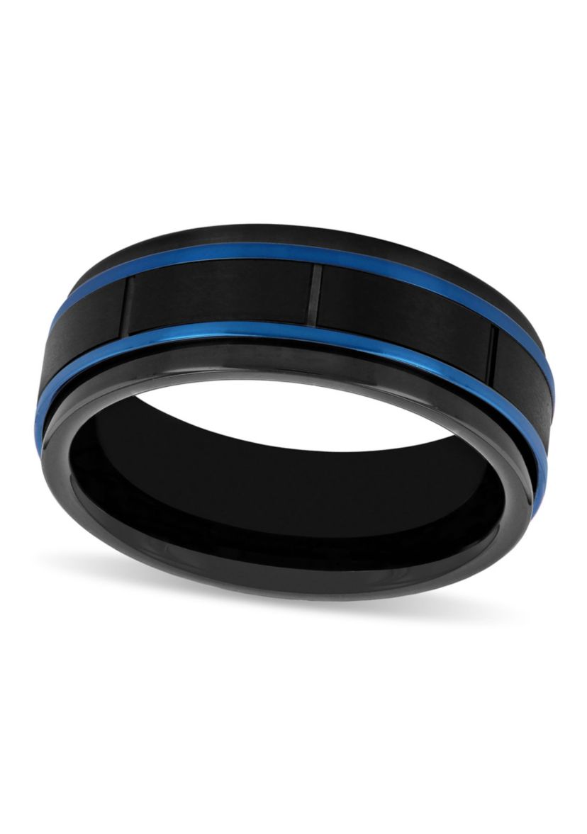 Black and Blue Brick Pattern 8mm Band in Two-tone Tungsten