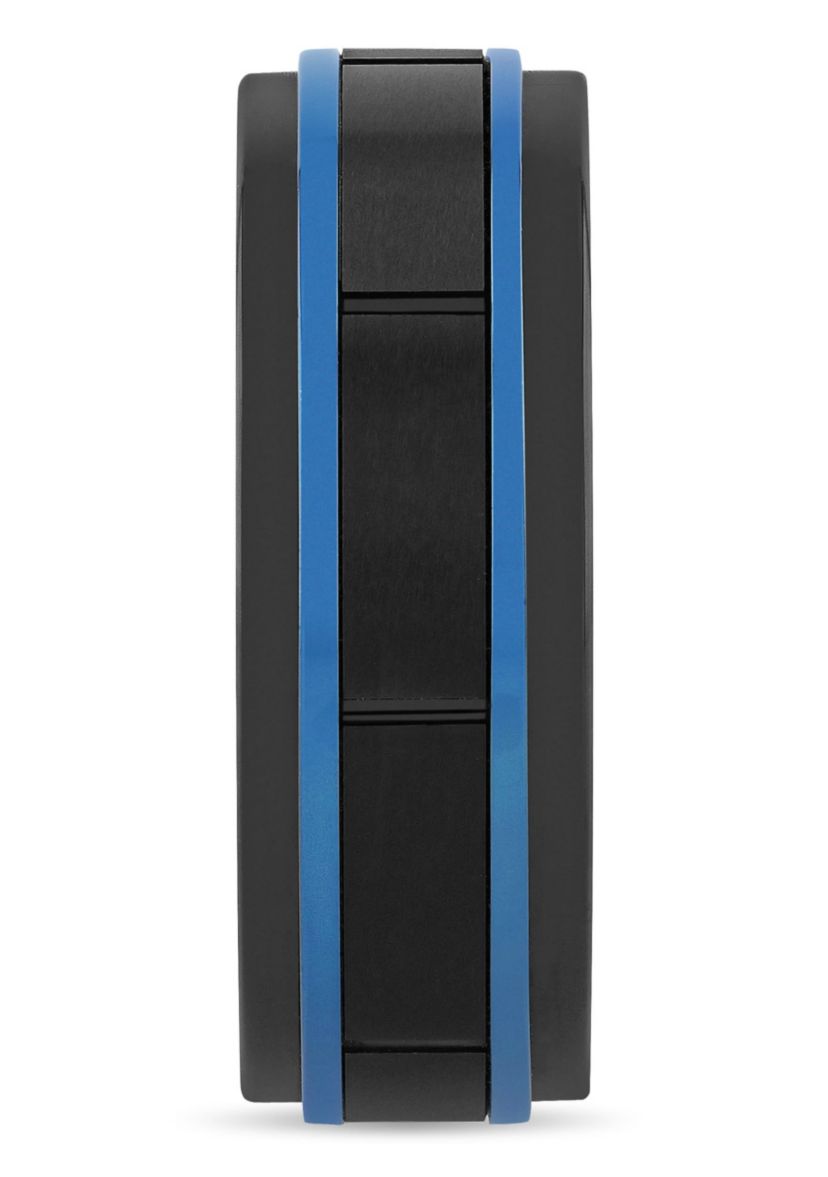 Black and Blue Brick Pattern 8mm Band in Two-tone Tungsten