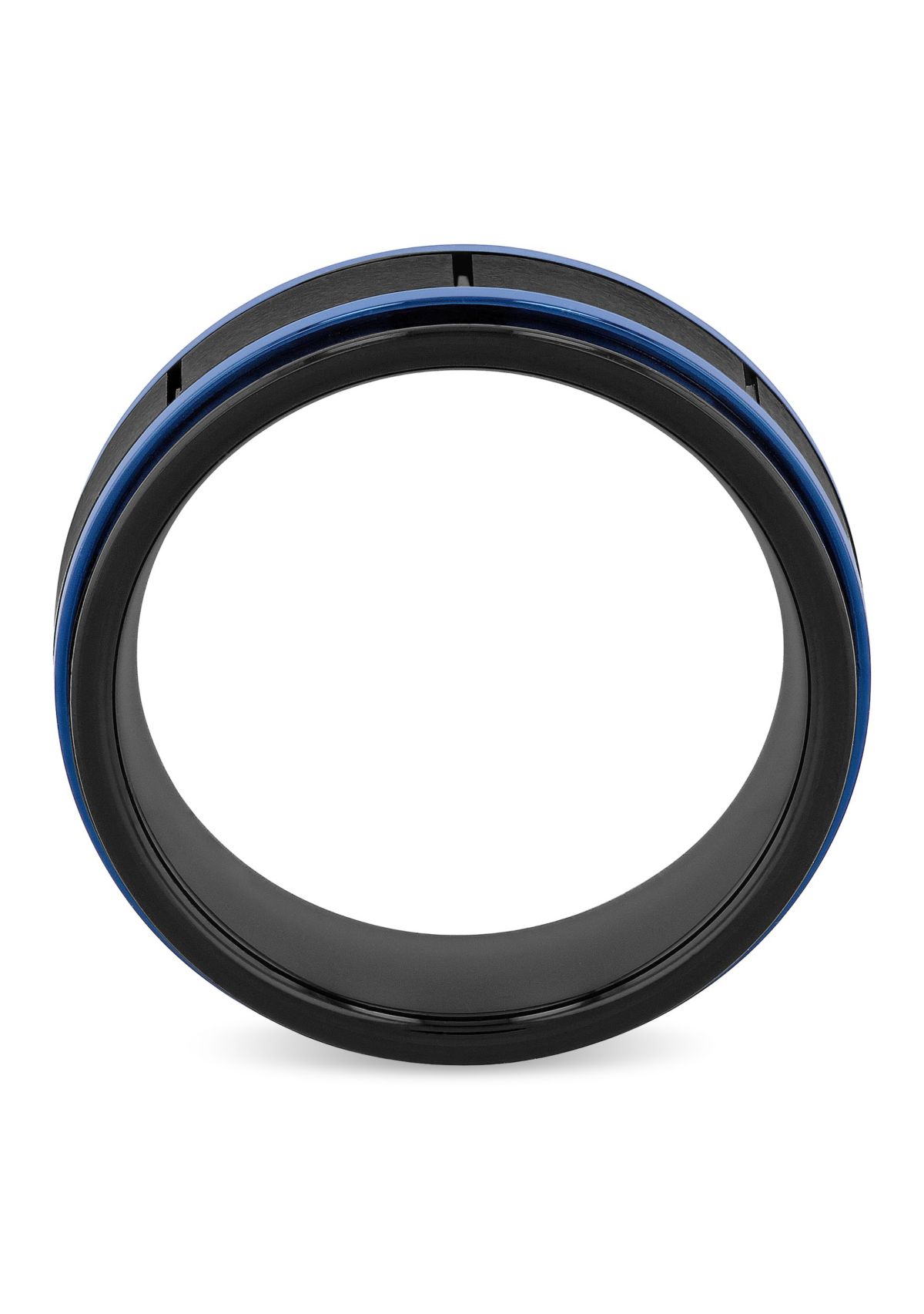 Black and Blue Brick Pattern 8mm Band in Two-tone Tungsten