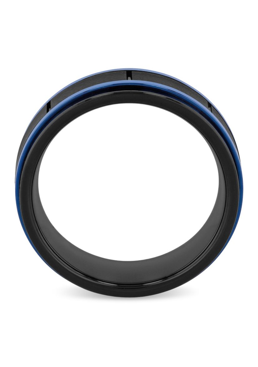 Black and Blue Brick Pattern 8mm Band in Two-tone Tungsten