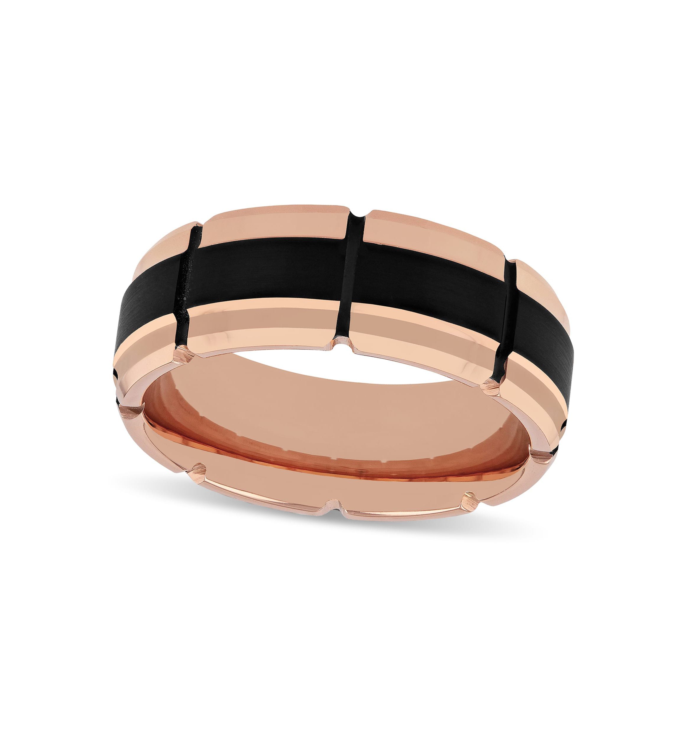 Grooved 8mm Band in Two-Tone Tungsten