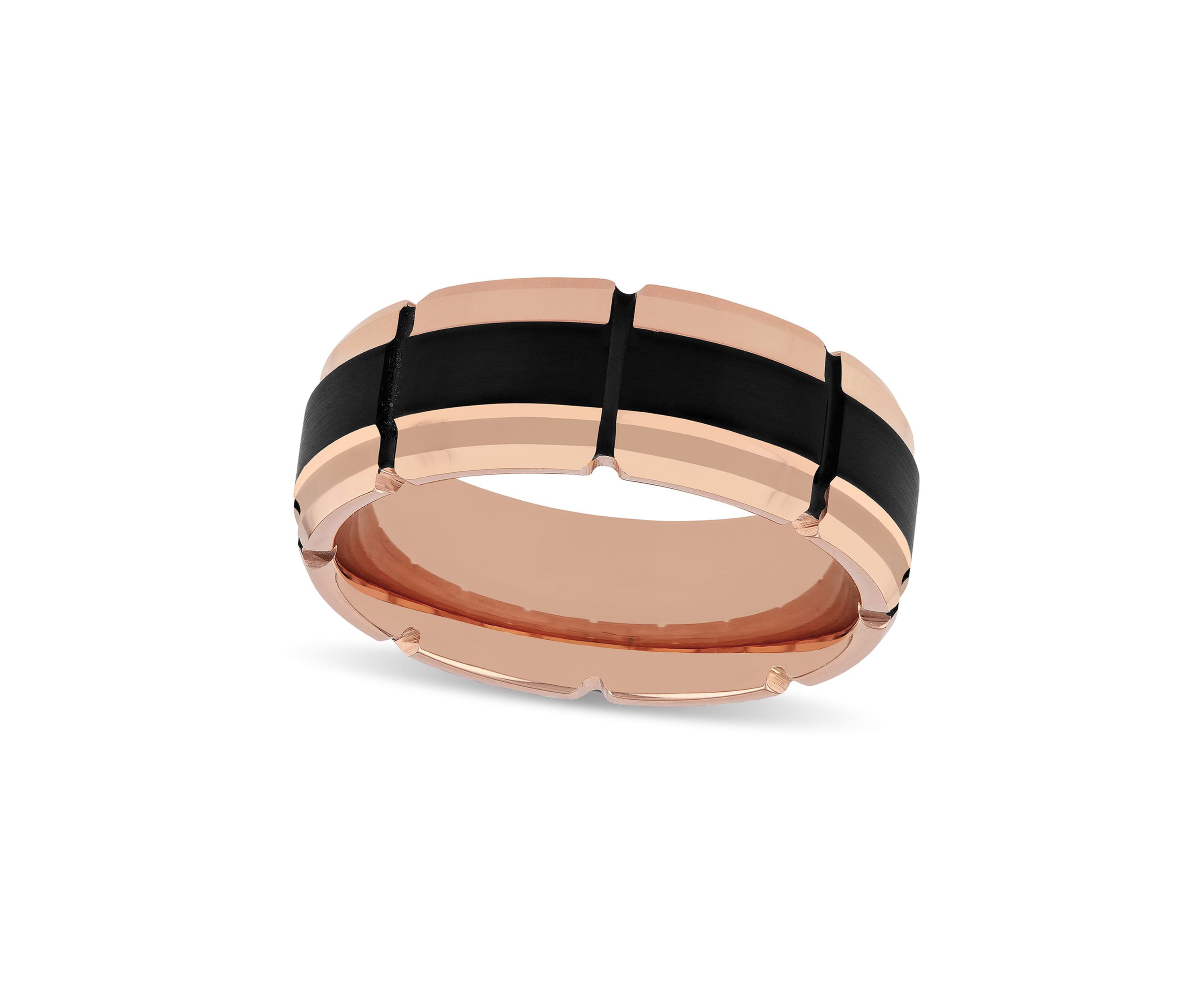 Grooved 8mm Band in Two-Tone Tungsten