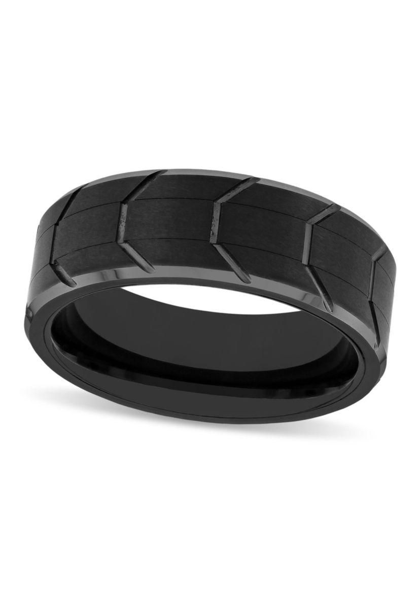 Tire Tread Pattern 8mm Band in Tungsten