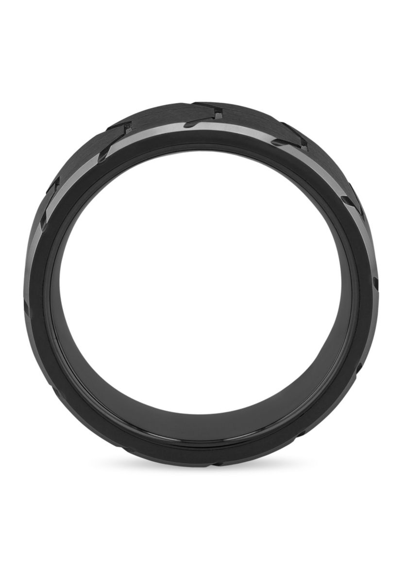 Tire Tread Pattern 8mm Band in Tungsten