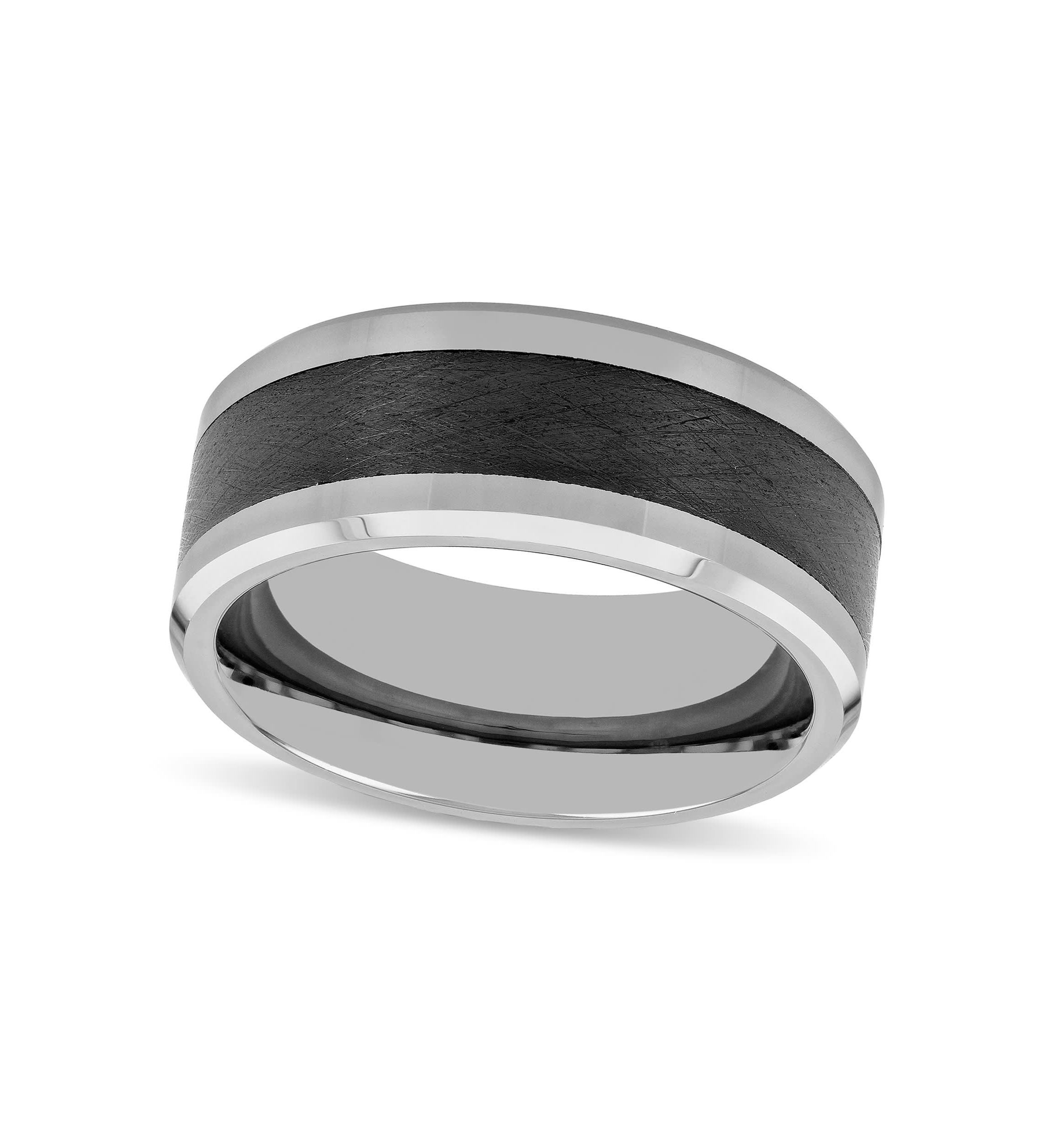 Black Ceramic Inlay 9mm Beveled Band in Tungsten