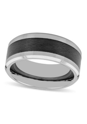 Black Ceramic Inlay 9mm Beveled Band in Tungsten