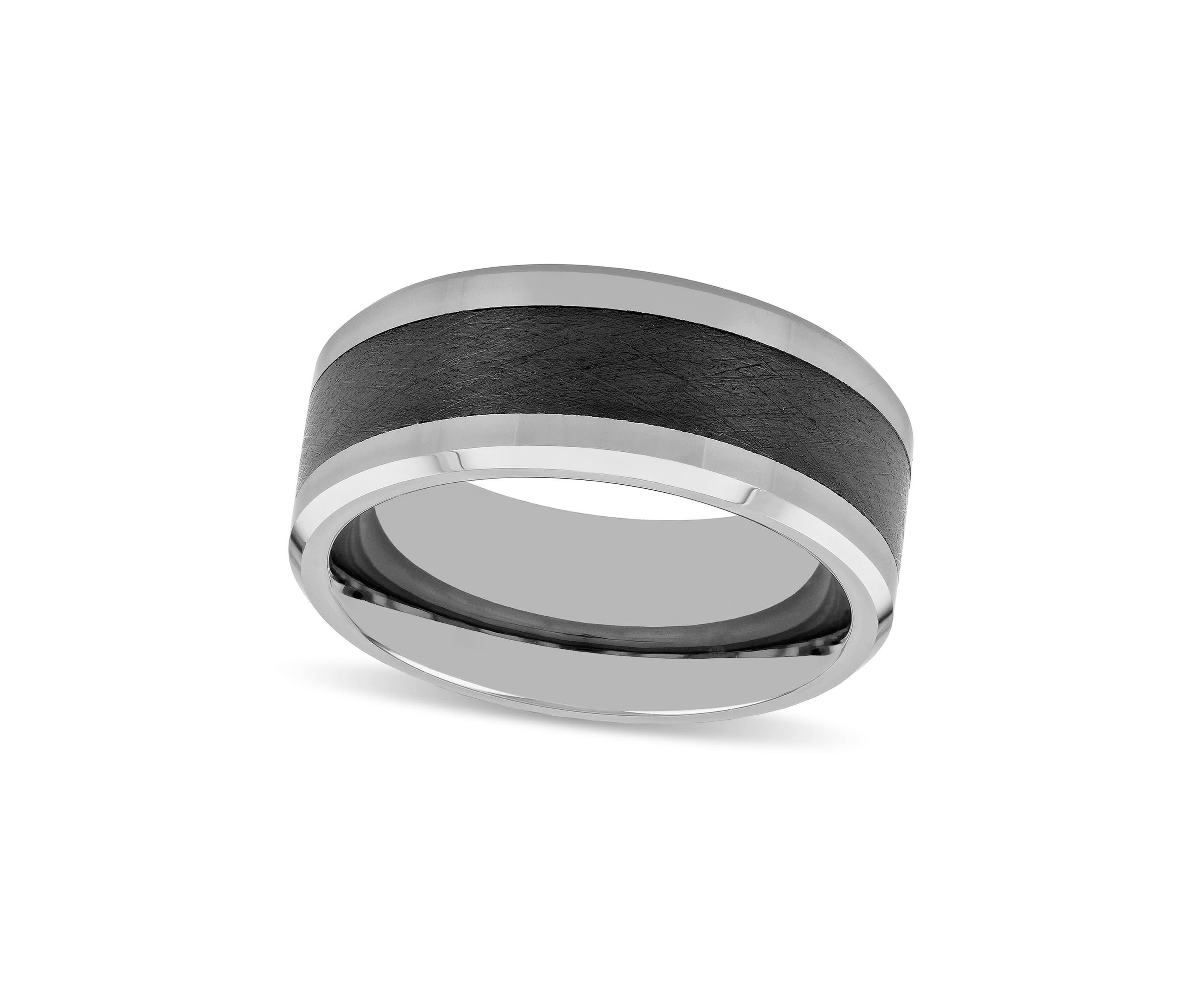 Black Ceramic Inlay 9mm Beveled Band in Tungsten