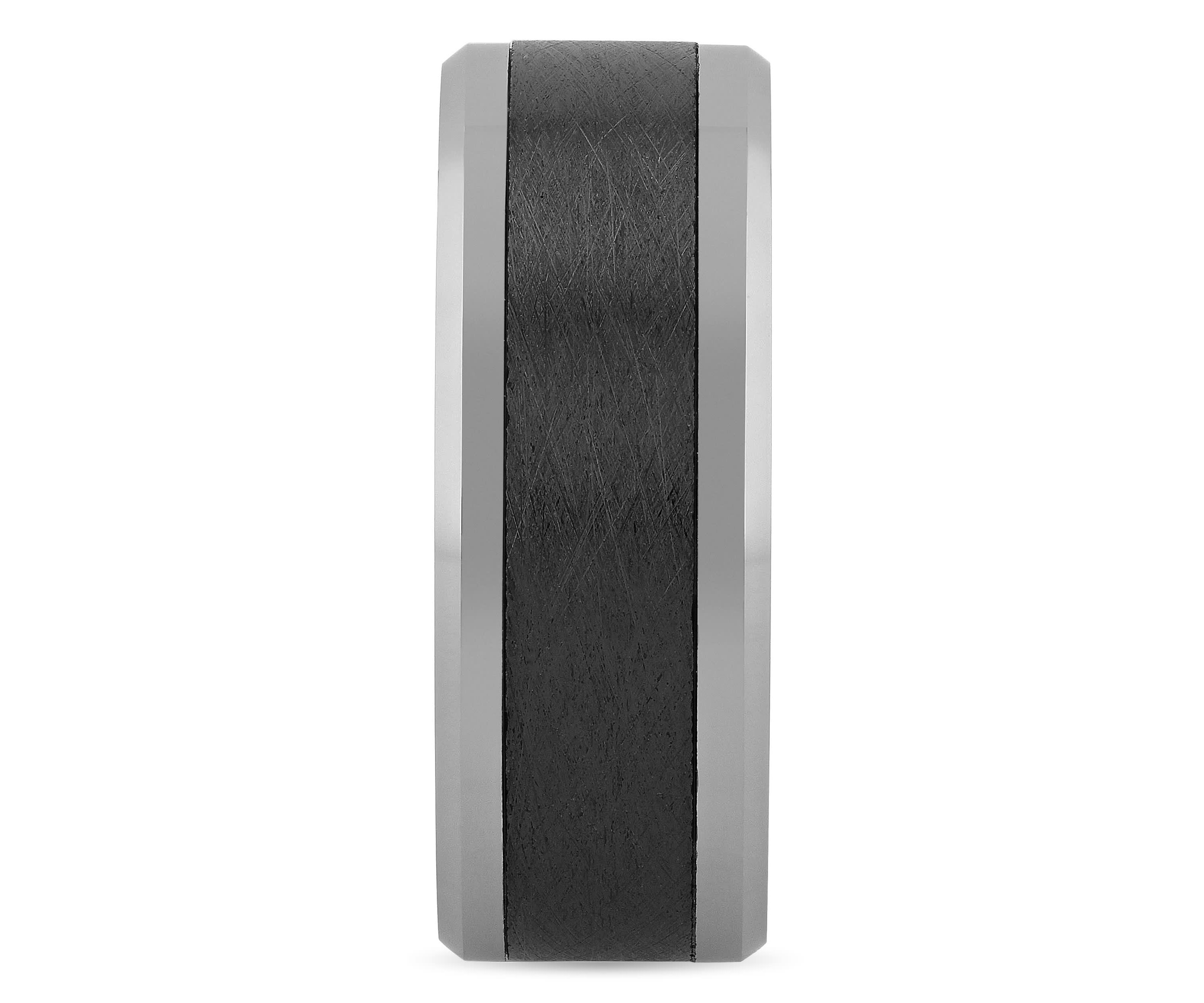 Black Ceramic Inlay 9mm Beveled Band in Tungsten