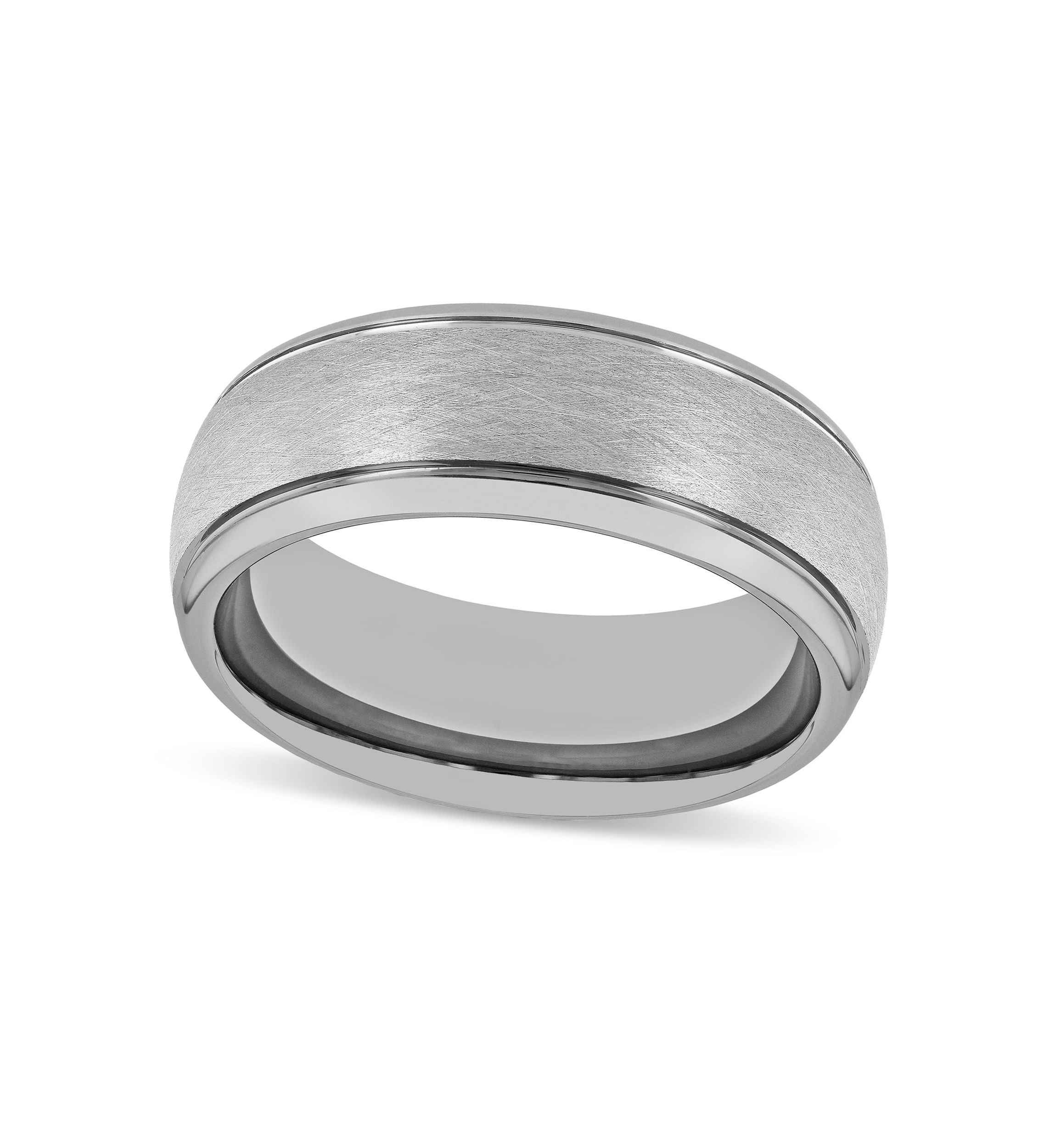 Frozen Satin Center 8mm Grooved Band in Tungsten