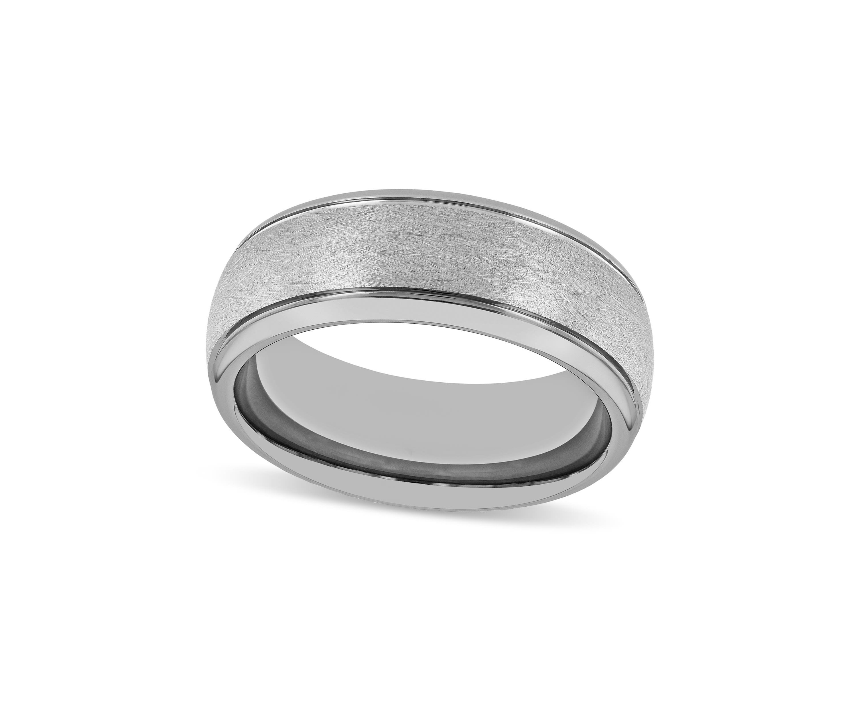Frozen Satin Center 8mm Grooved Band in Tungsten