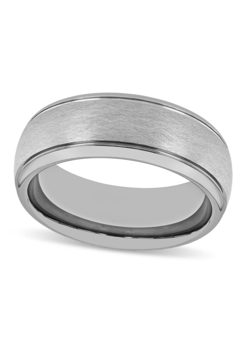 Frozen Satin Center 8mm Grooved Band in Tungsten