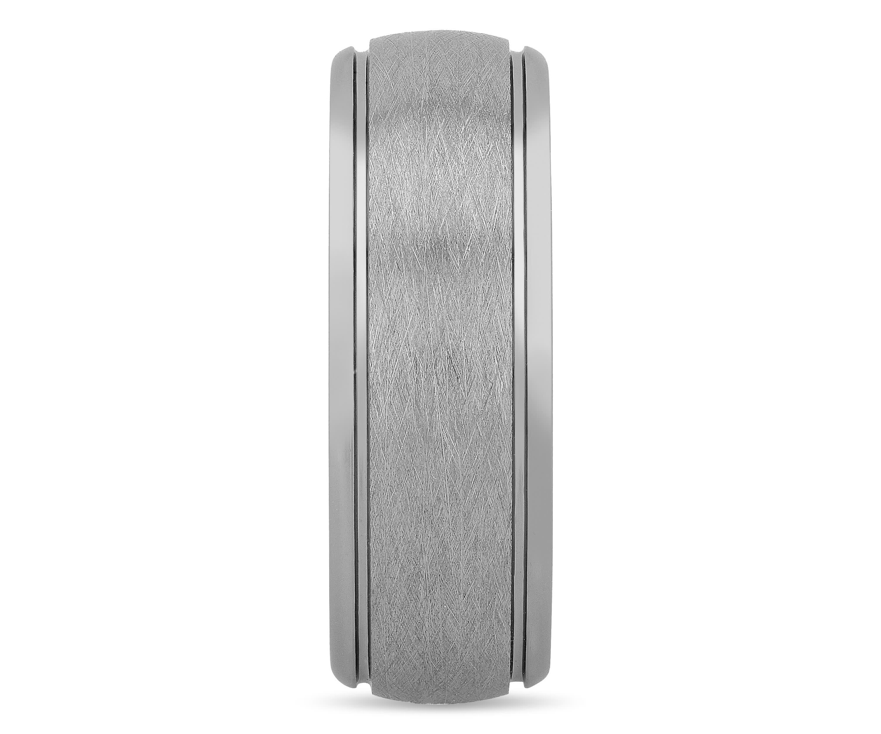 Frozen Satin Center 8mm Grooved Band in Tungsten