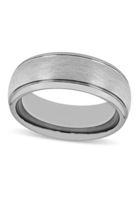 Frozen Satin Center 8mm Grooved Band in Tungsten