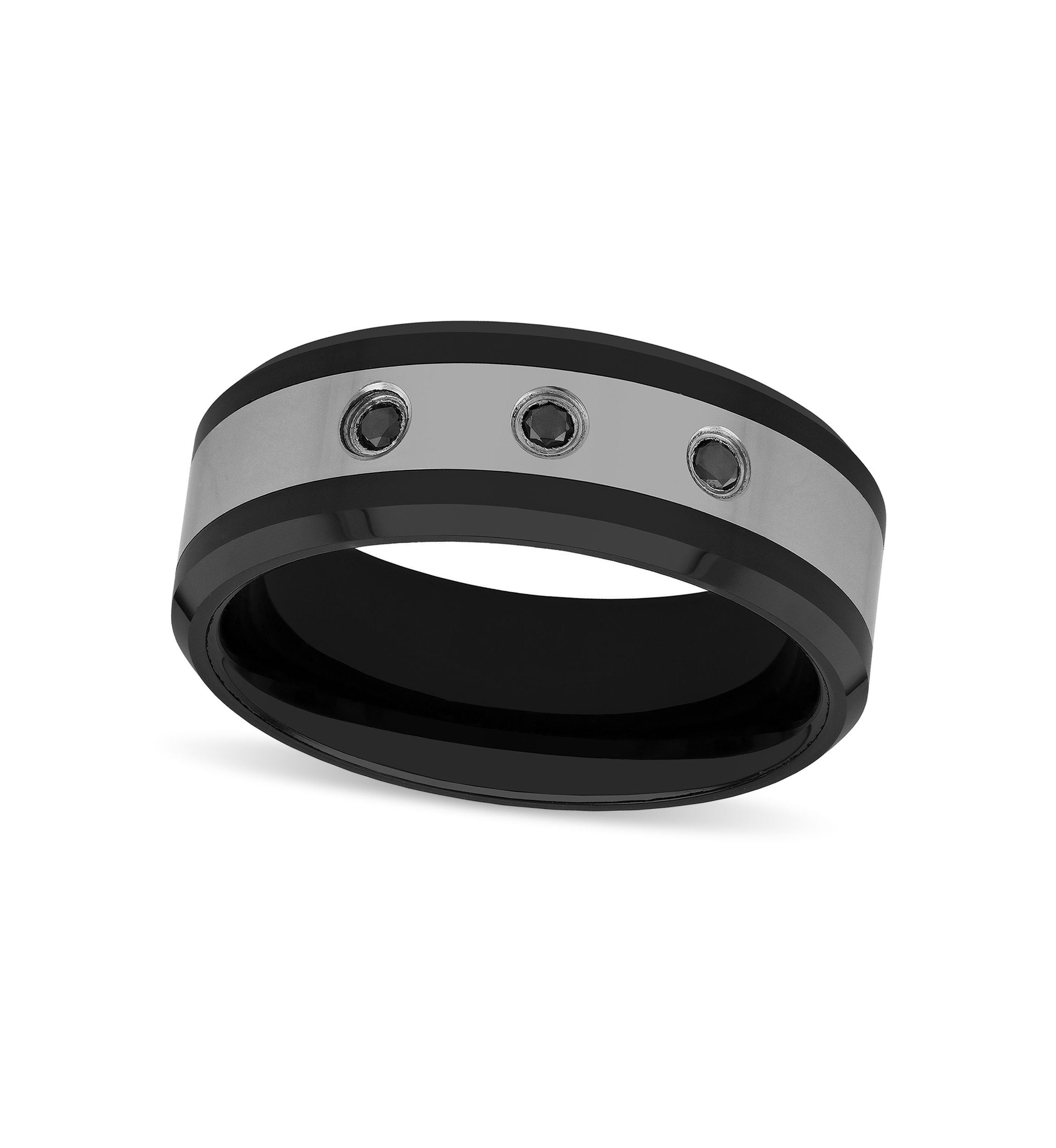 0.10 c.t.t.w. Black Diamond 8mm Band in Stainless Steel and Black Ceramic