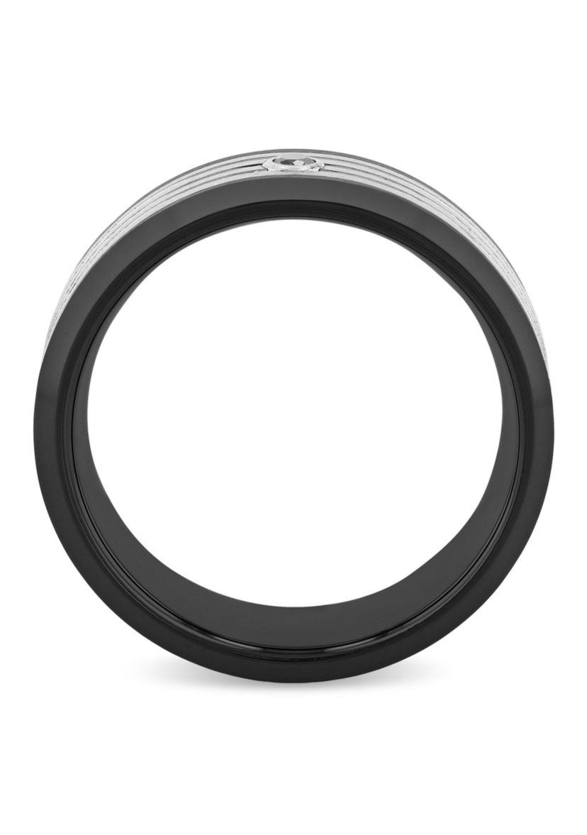 0.05 Black Diamond Grooved 8mm Band in Two-Tone Tungsten
