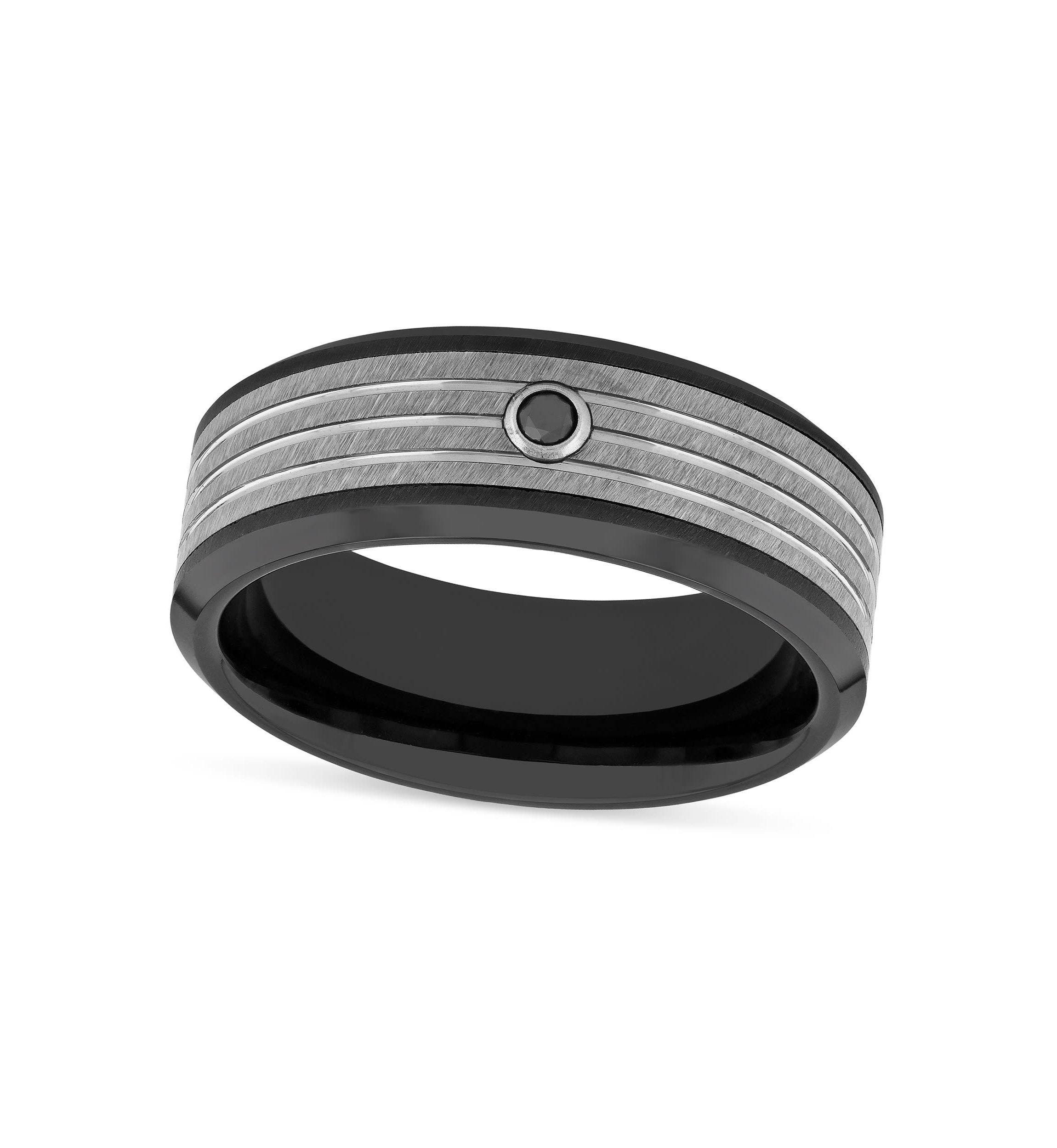 0.05 Black Diamond Grooved 8mm Band in Two-Tone Tungsten