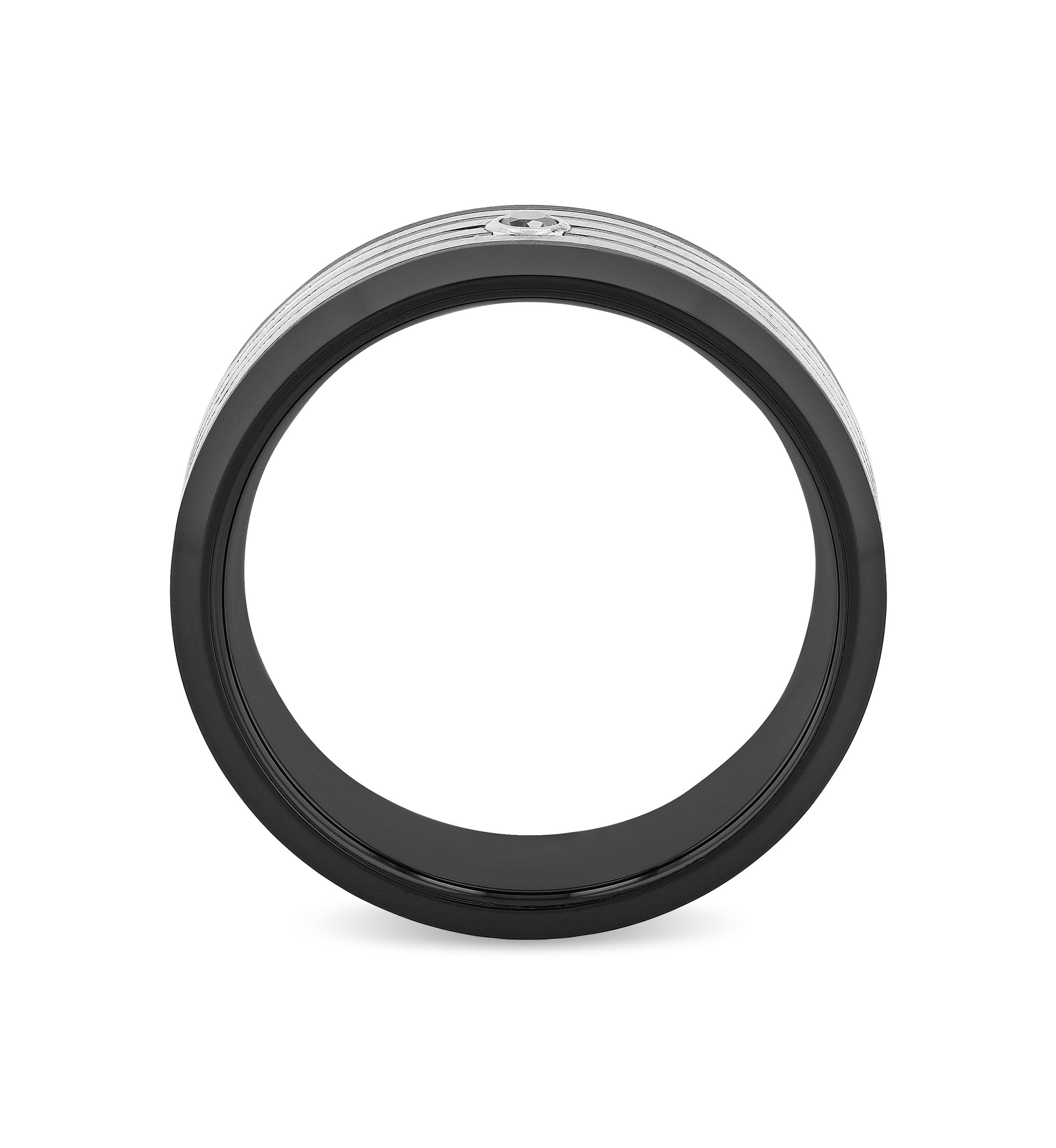 0.05 Black Diamond Grooved 8mm Band in Two-Tone Tungsten