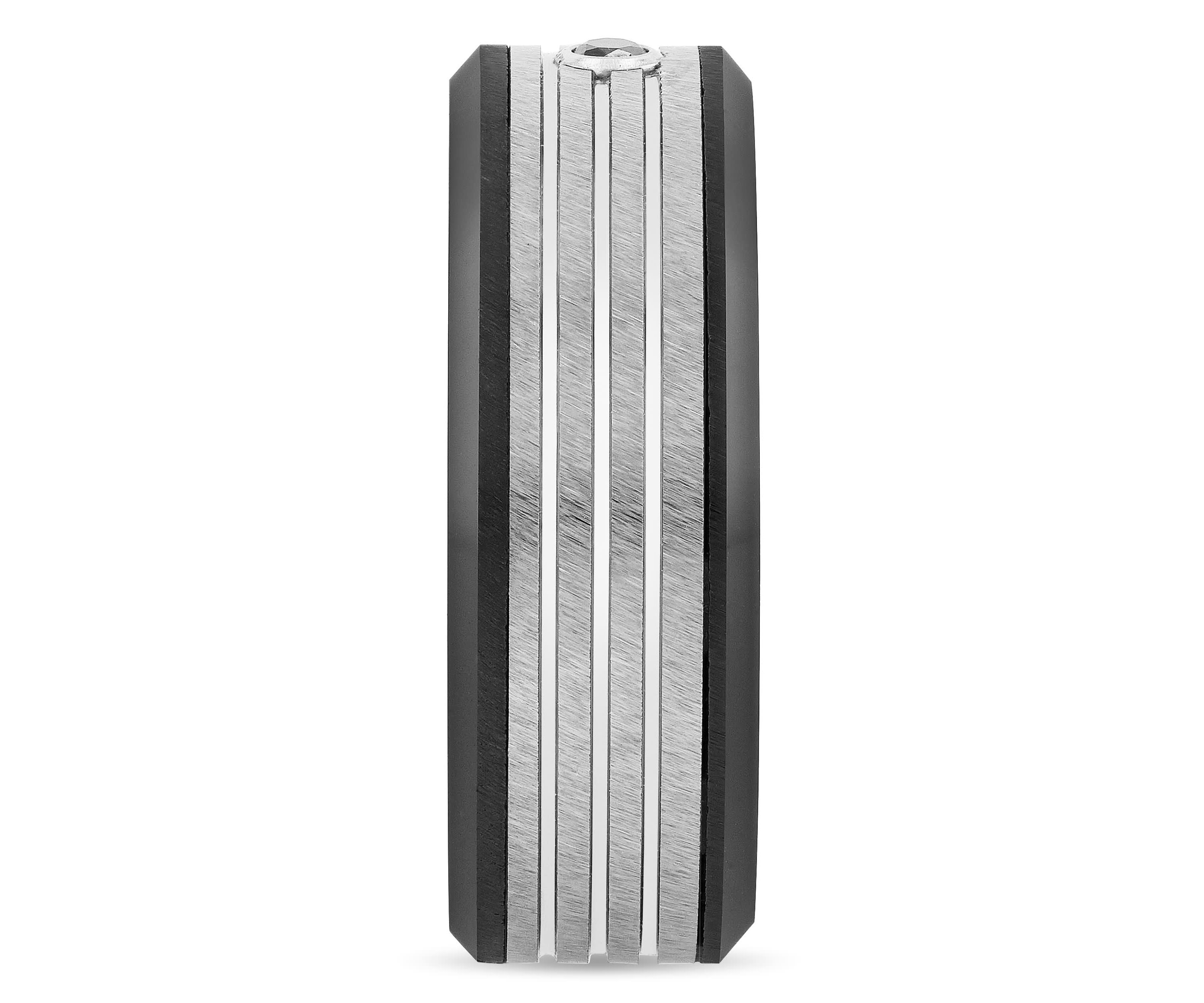0.05 Black Diamond Grooved 8mm Band in Two-Tone Tungsten