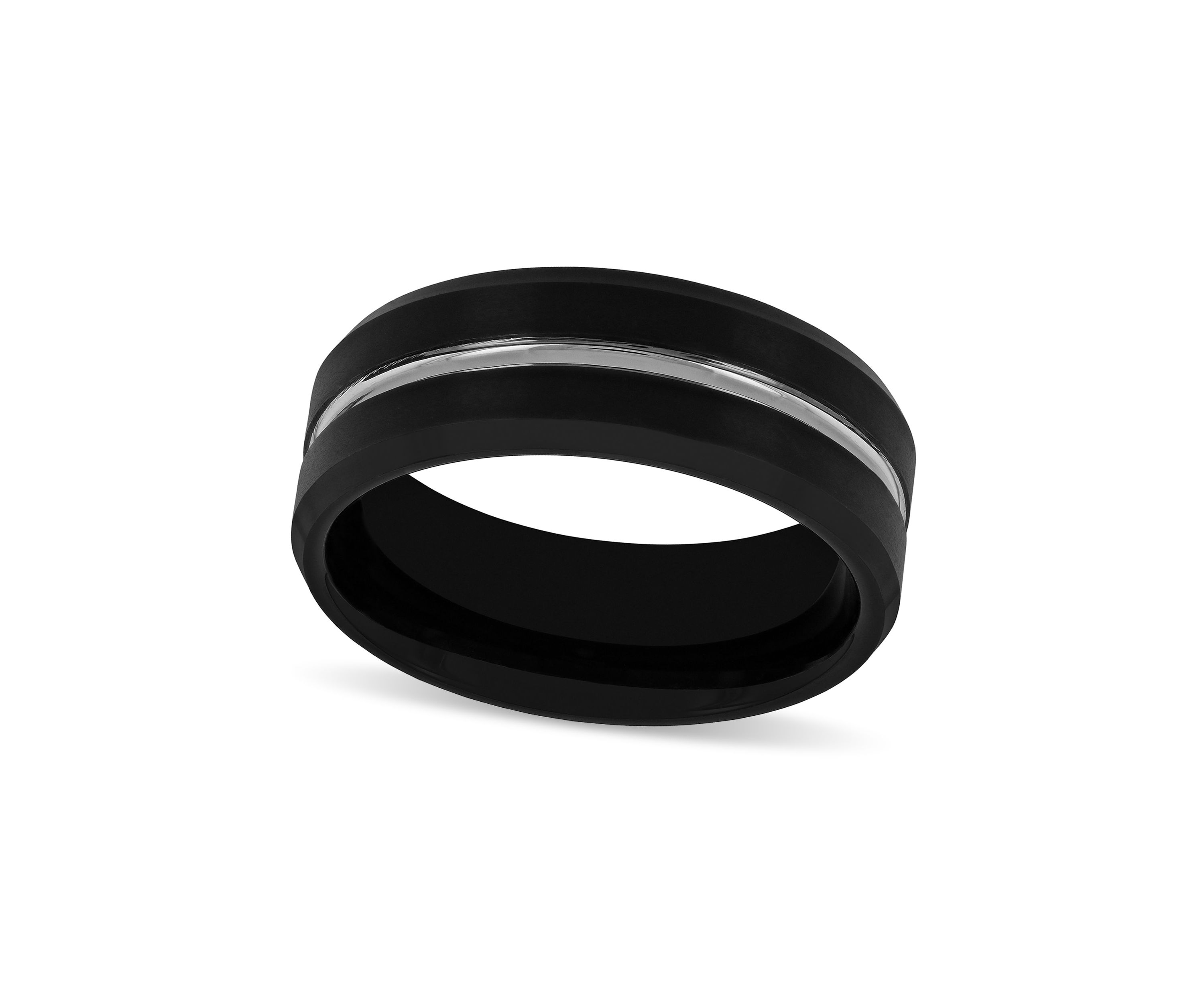 Striped Beveled 8mm Band in Two-Tone Tungsten