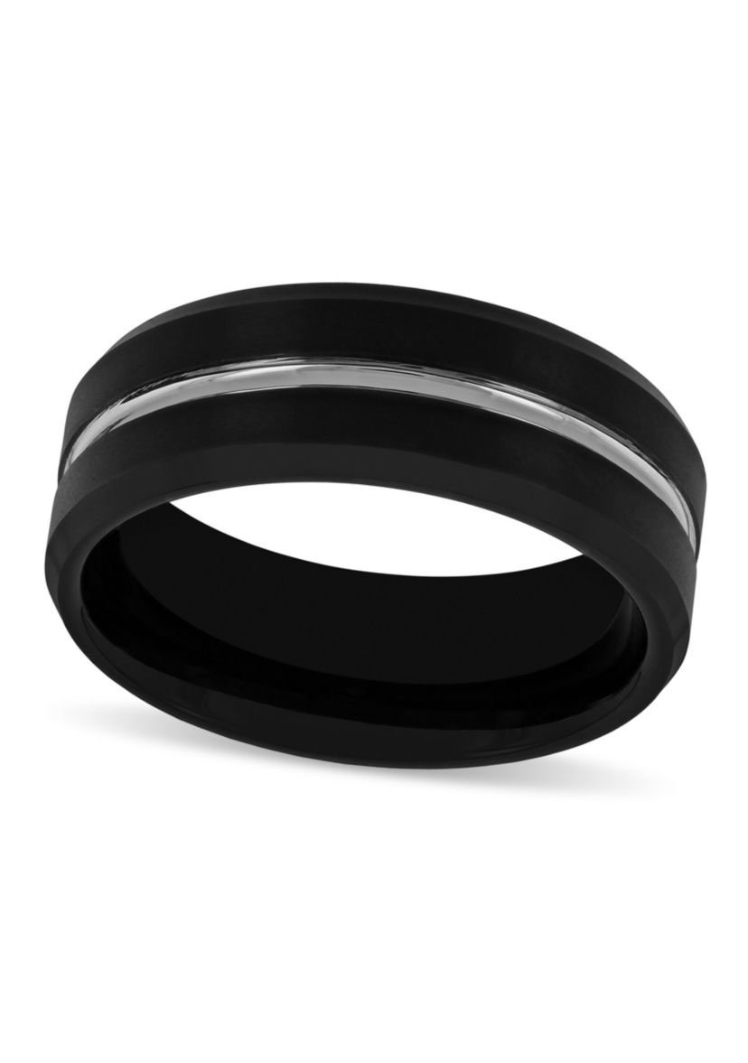 Striped Beveled 8mm Band in Two-Tone Tungsten