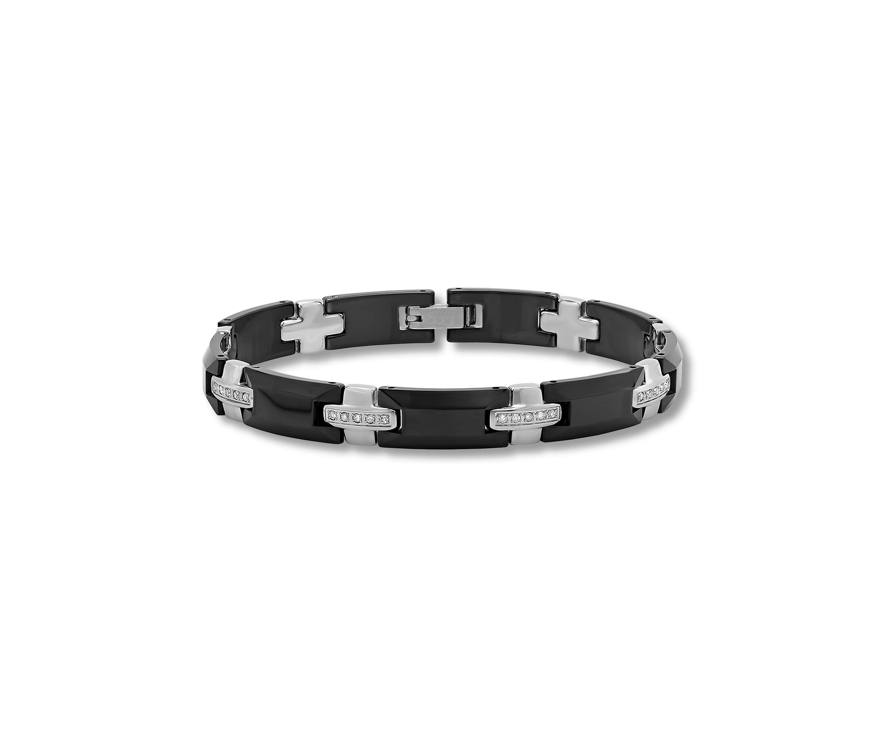 3/8CTW Mens Tungsten Black and White Two-tone Finish Link Bracelet