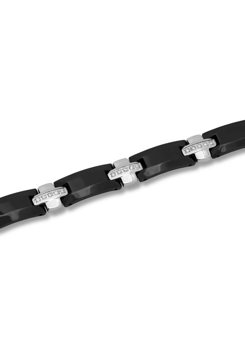3/8CTW Mens Tungsten Black and White Two-tone Finish Link Bracelet