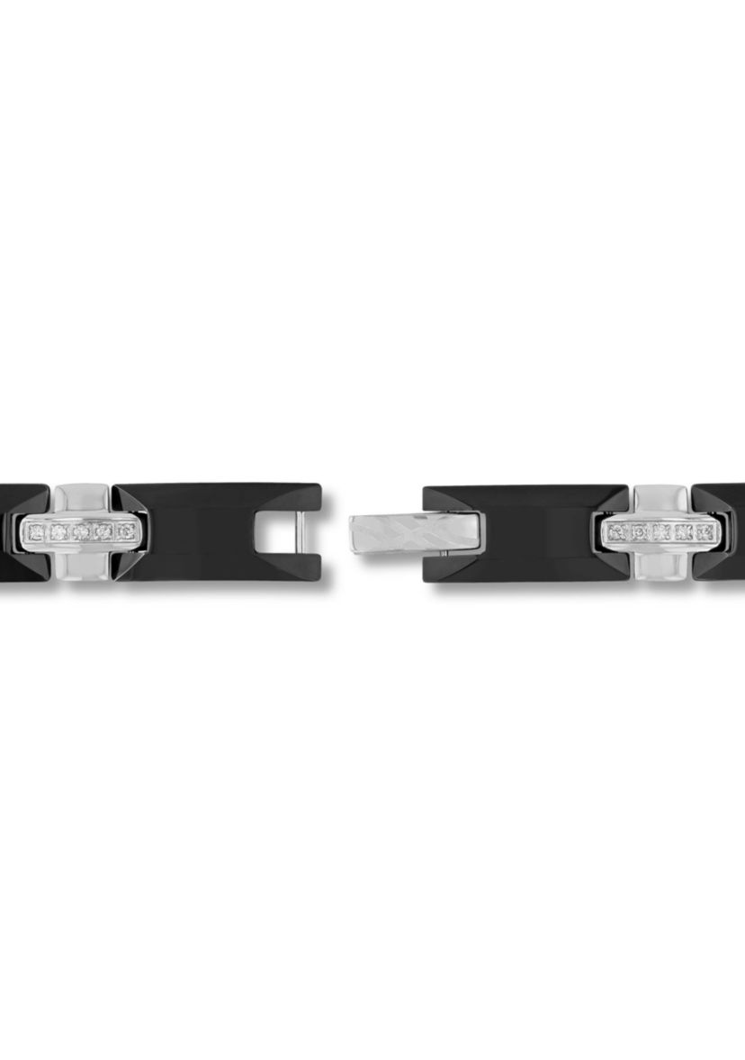 3/8CTW Mens Tungsten Black and White Two-tone Finish Link Bracelet