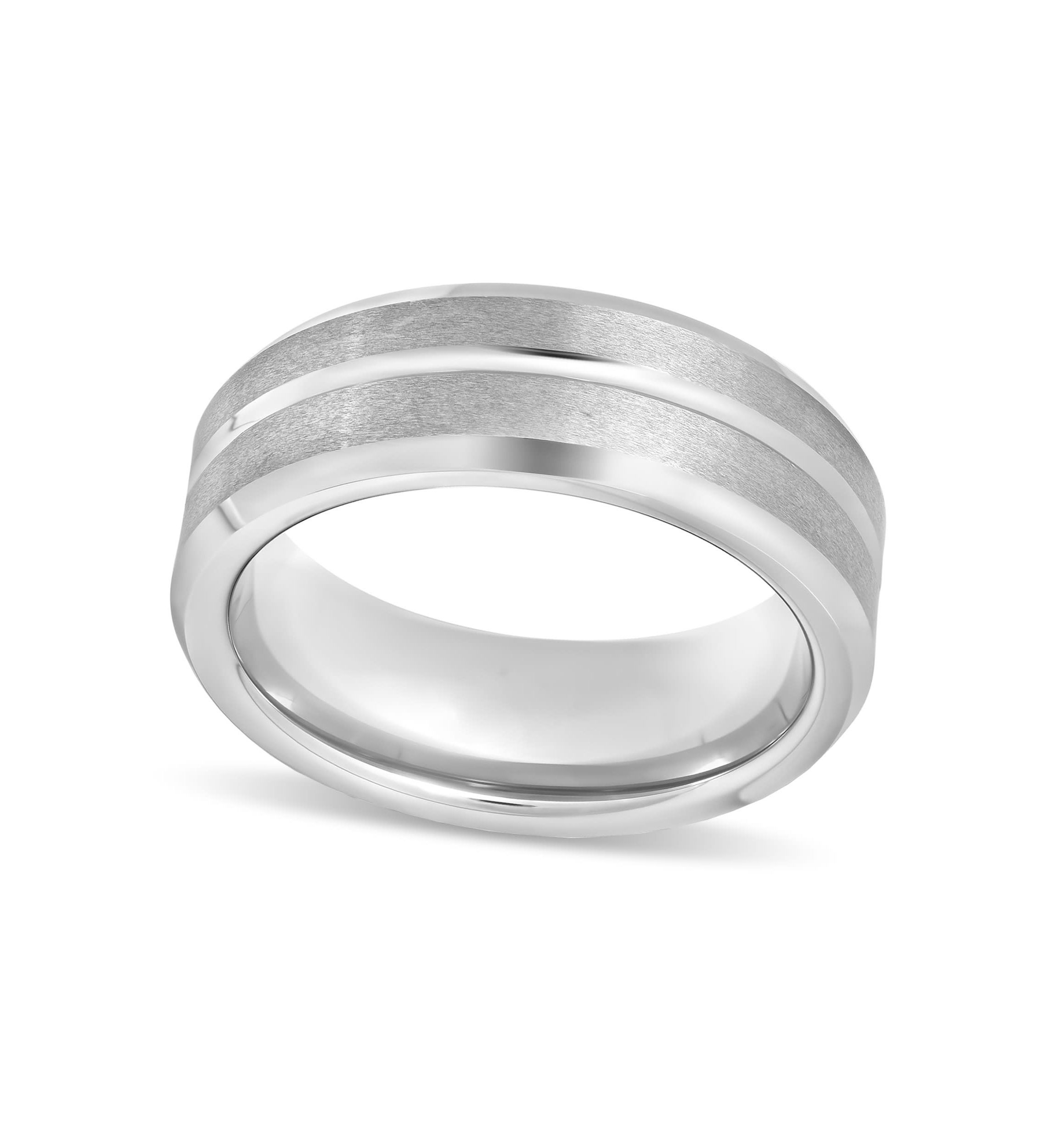 Striped Beveled 8mm Band in Tungsten