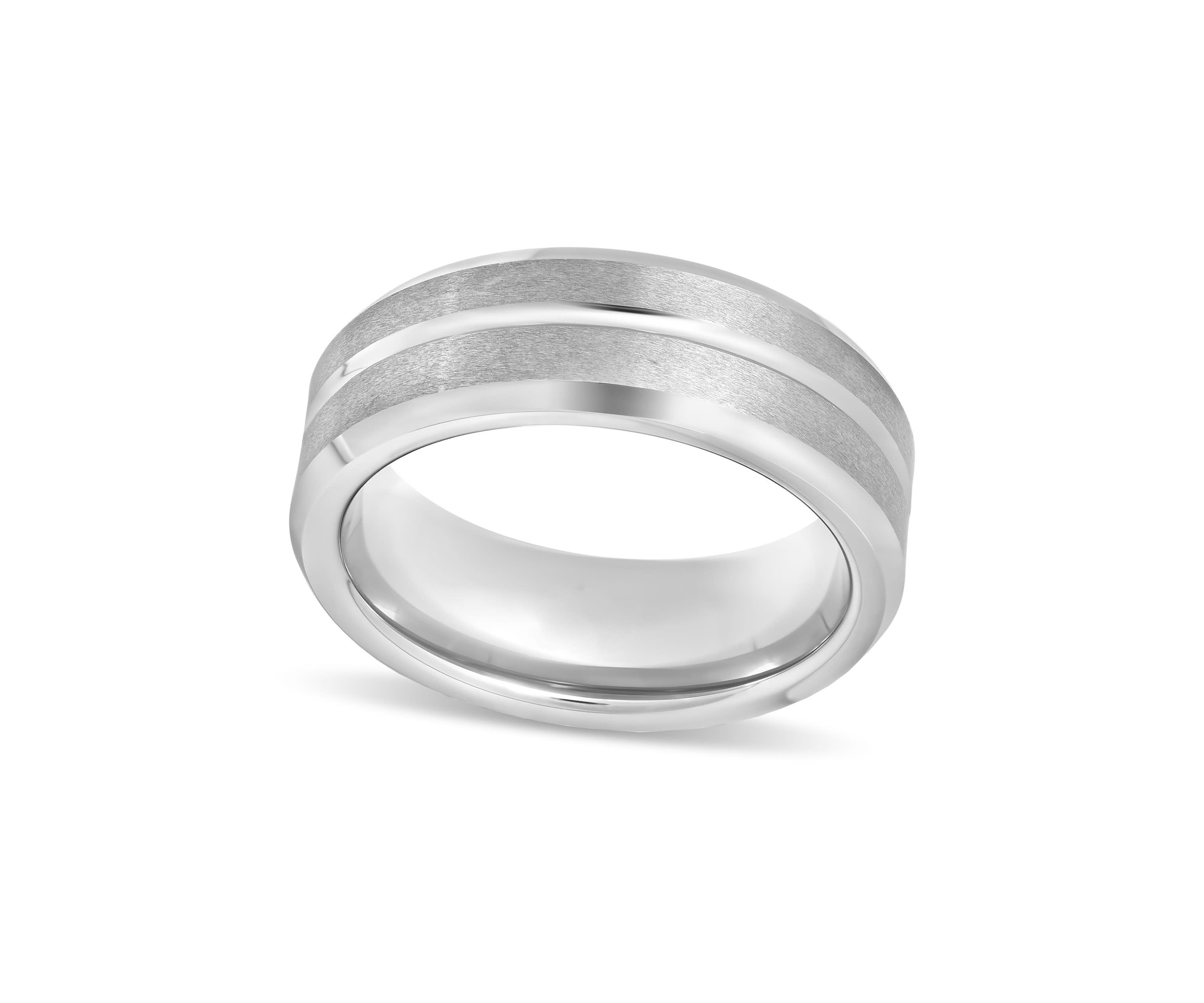 Striped Beveled 8mm Band in Tungsten