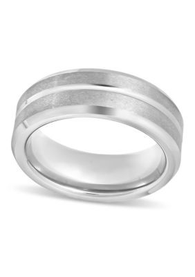 Striped Beveled 8mm Band in Tungsten