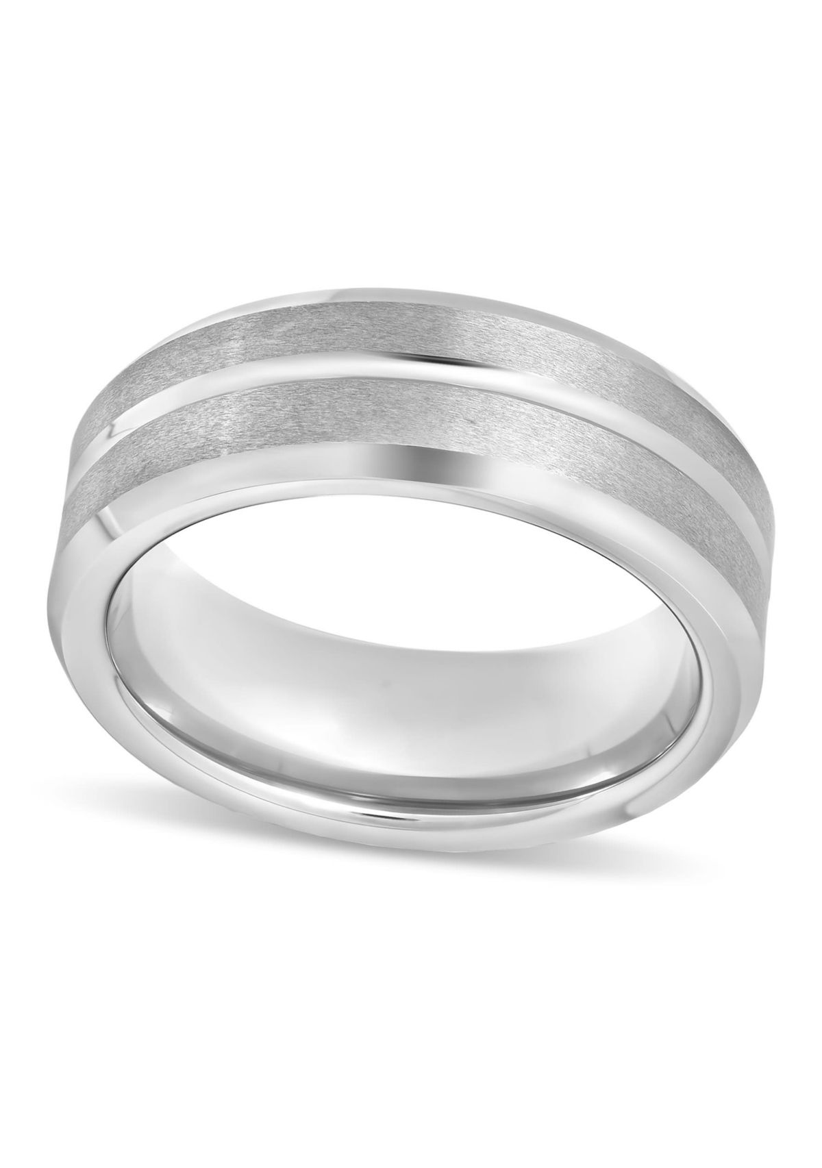 Striped Beveled 8mm Band in Tungsten