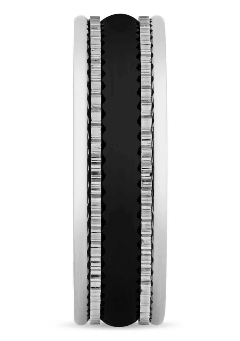 Striped Gear Pattern 7mm Band in Two-Tone Tungsten