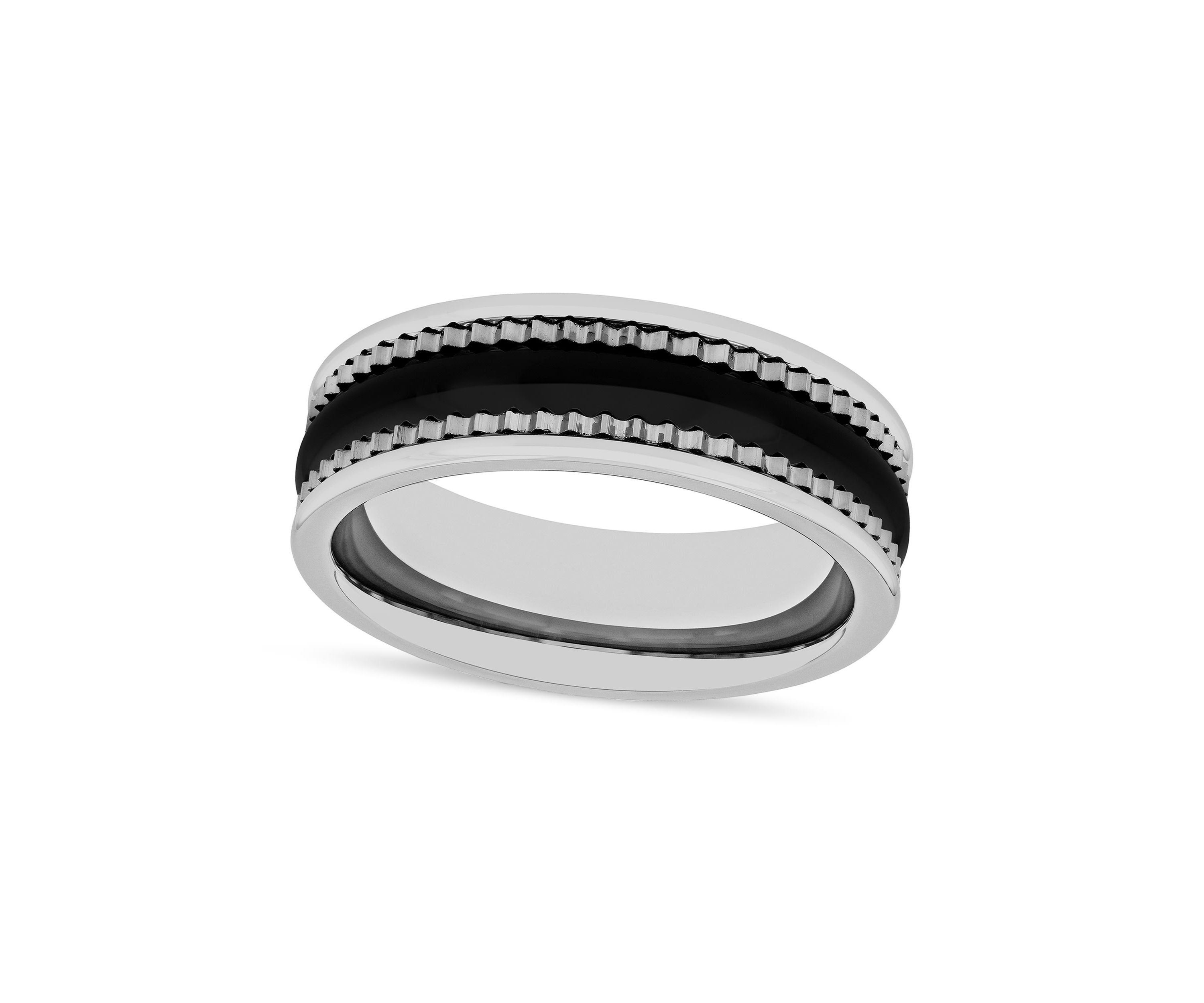 Striped Gear Pattern 7mm Band in Two-Tone Tungsten