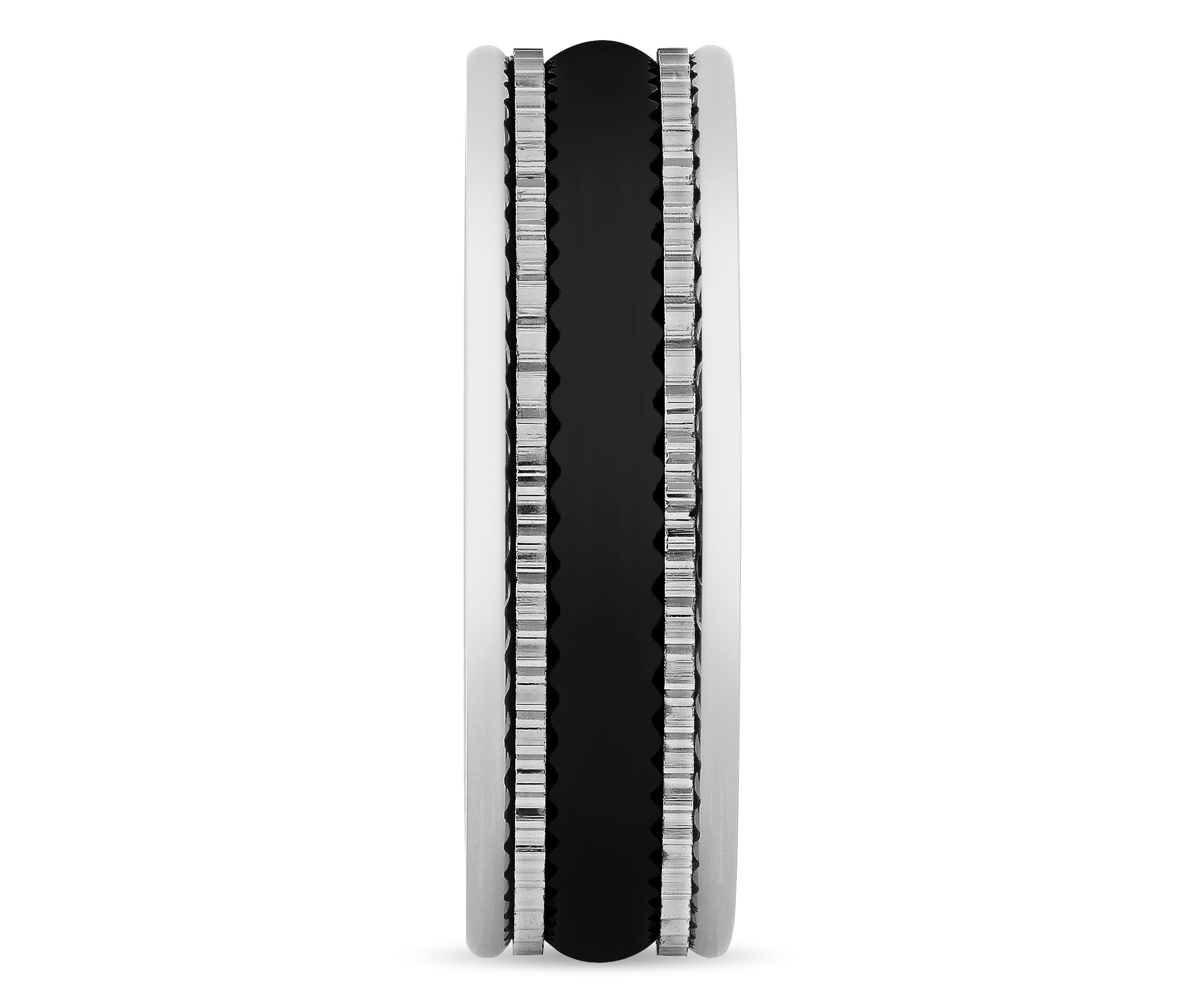 Striped Gear Pattern 7mm Band in Two-Tone Tungsten