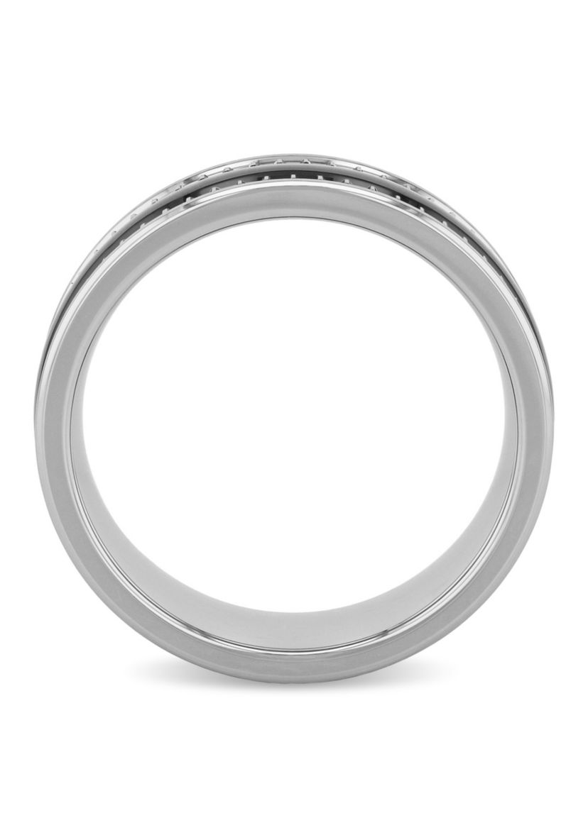 Striped Gear Pattern 7mm Band in Two-Tone Tungsten
