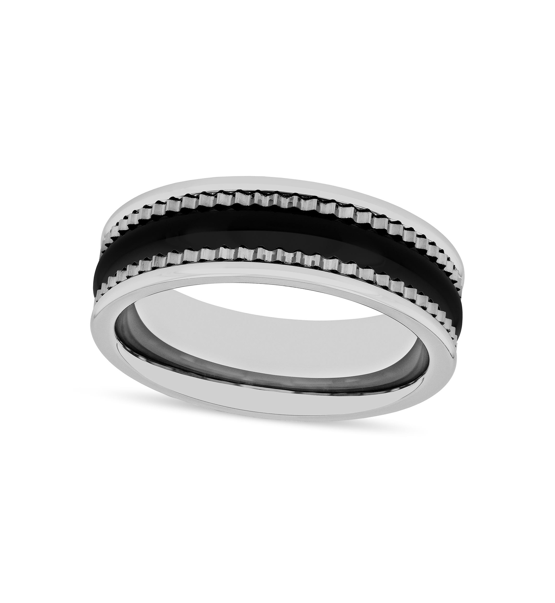Striped Gear Pattern 7mm Band in Two-Tone Tungsten