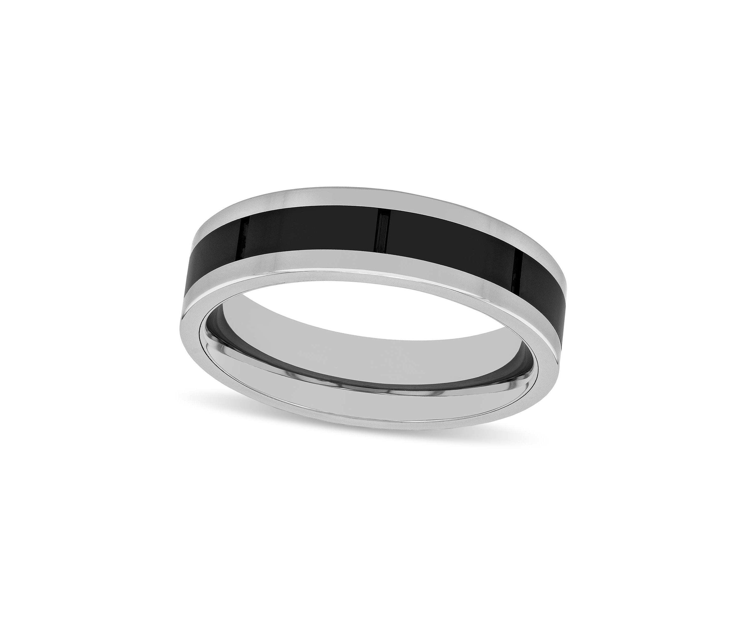 Striped 6mm Band in Tungsten and Black Ceramic