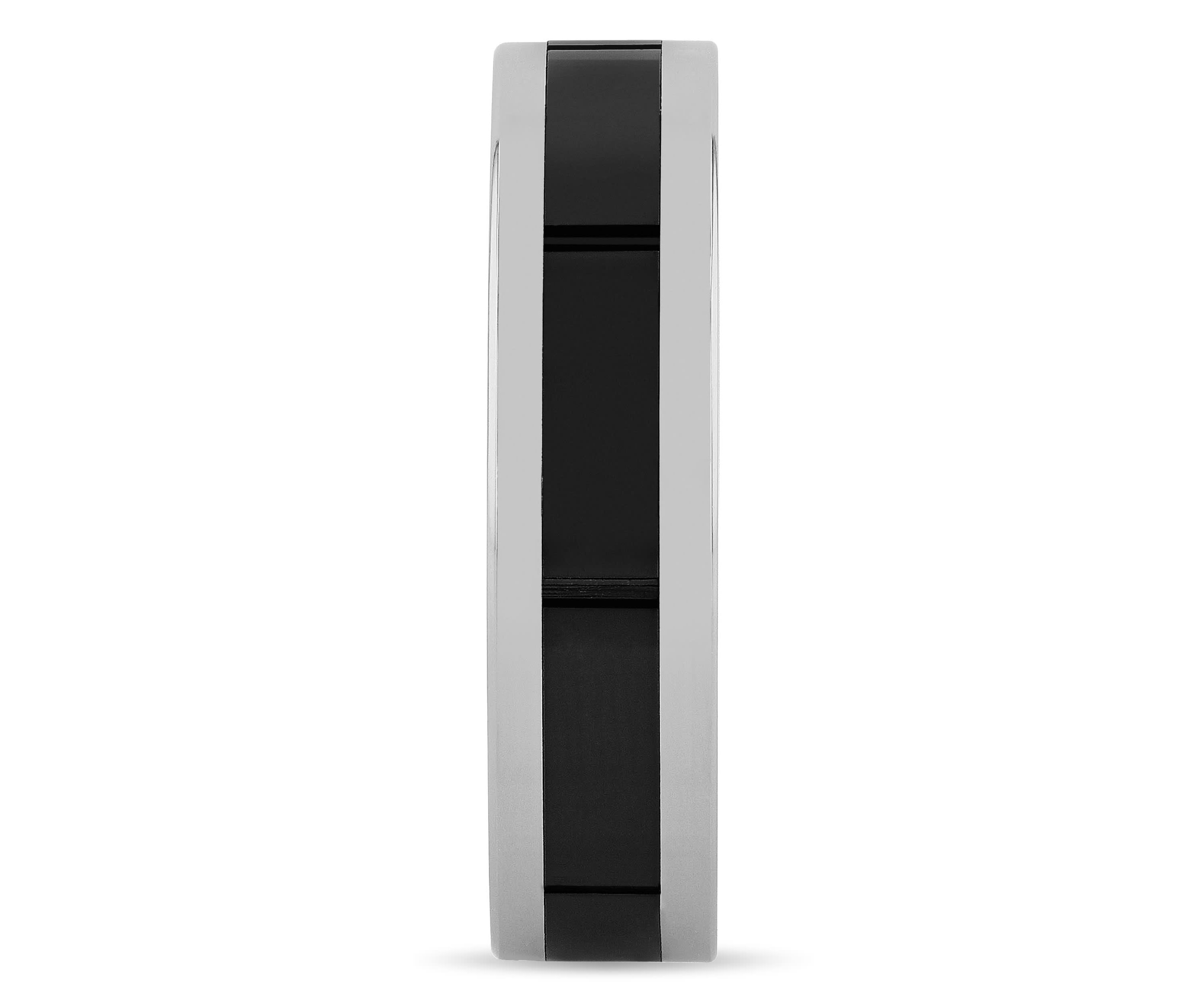 Striped 6mm Band in Tungsten and Black Ceramic