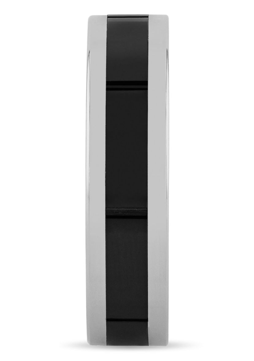 Striped 6mm Band in Tungsten and Black Ceramic
