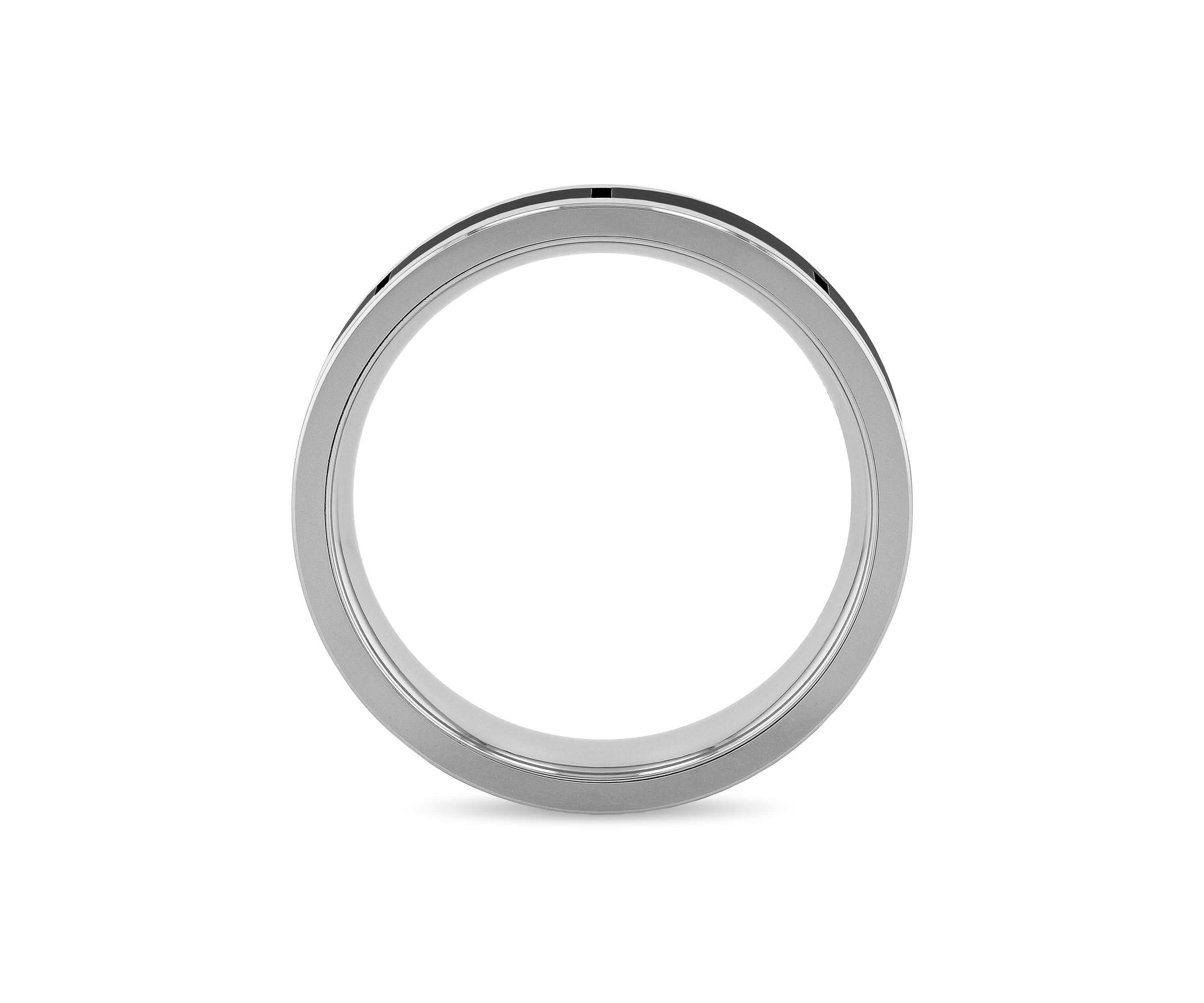 Striped 6mm Band in Tungsten and Black Ceramic