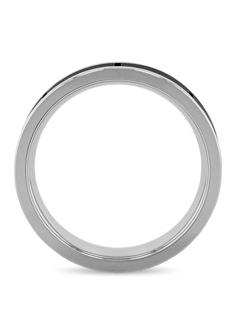 Striped 6mm Band in Tungsten and Black Ceramic