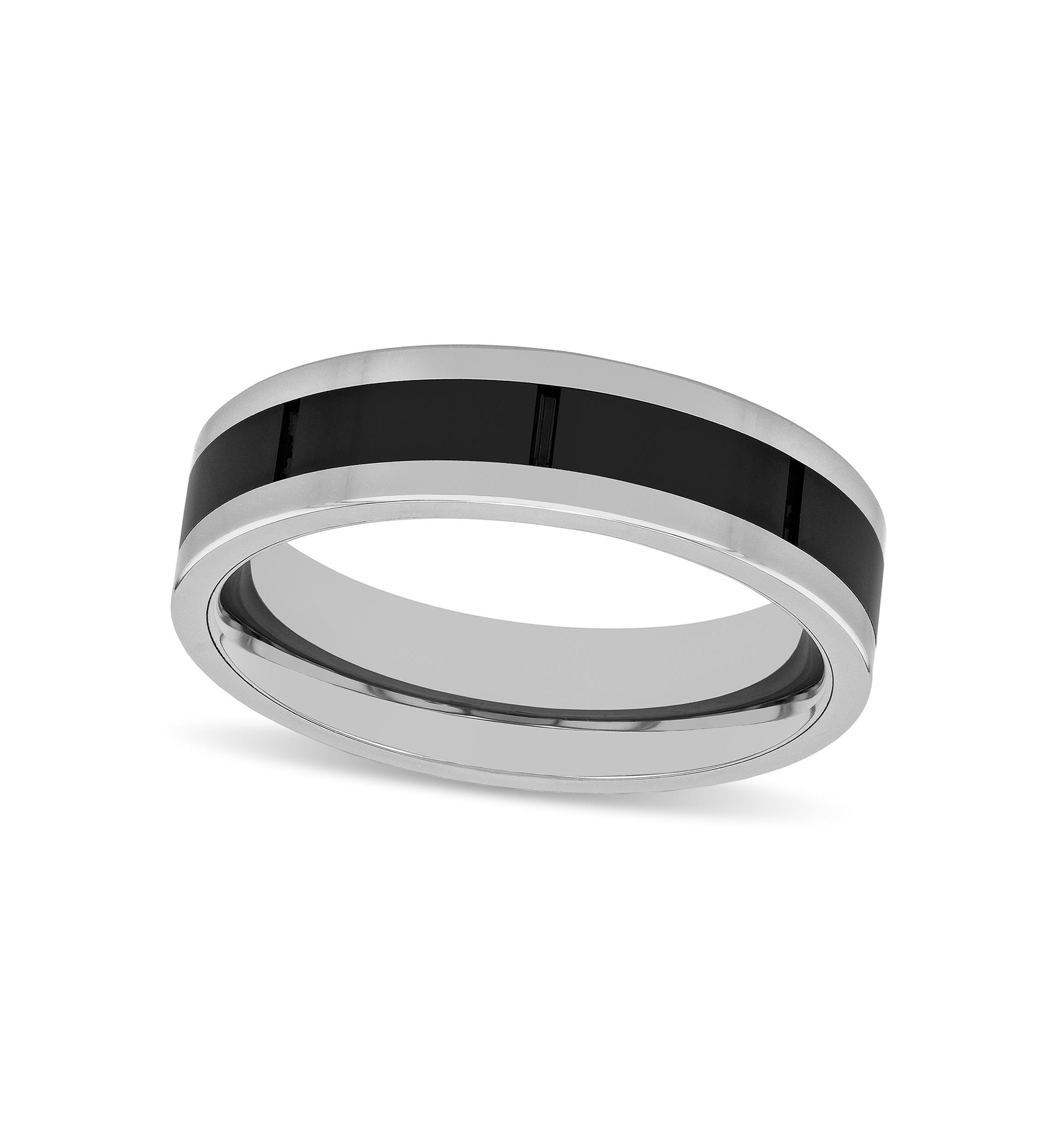 Striped 6mm Band in Tungsten and Black Ceramic