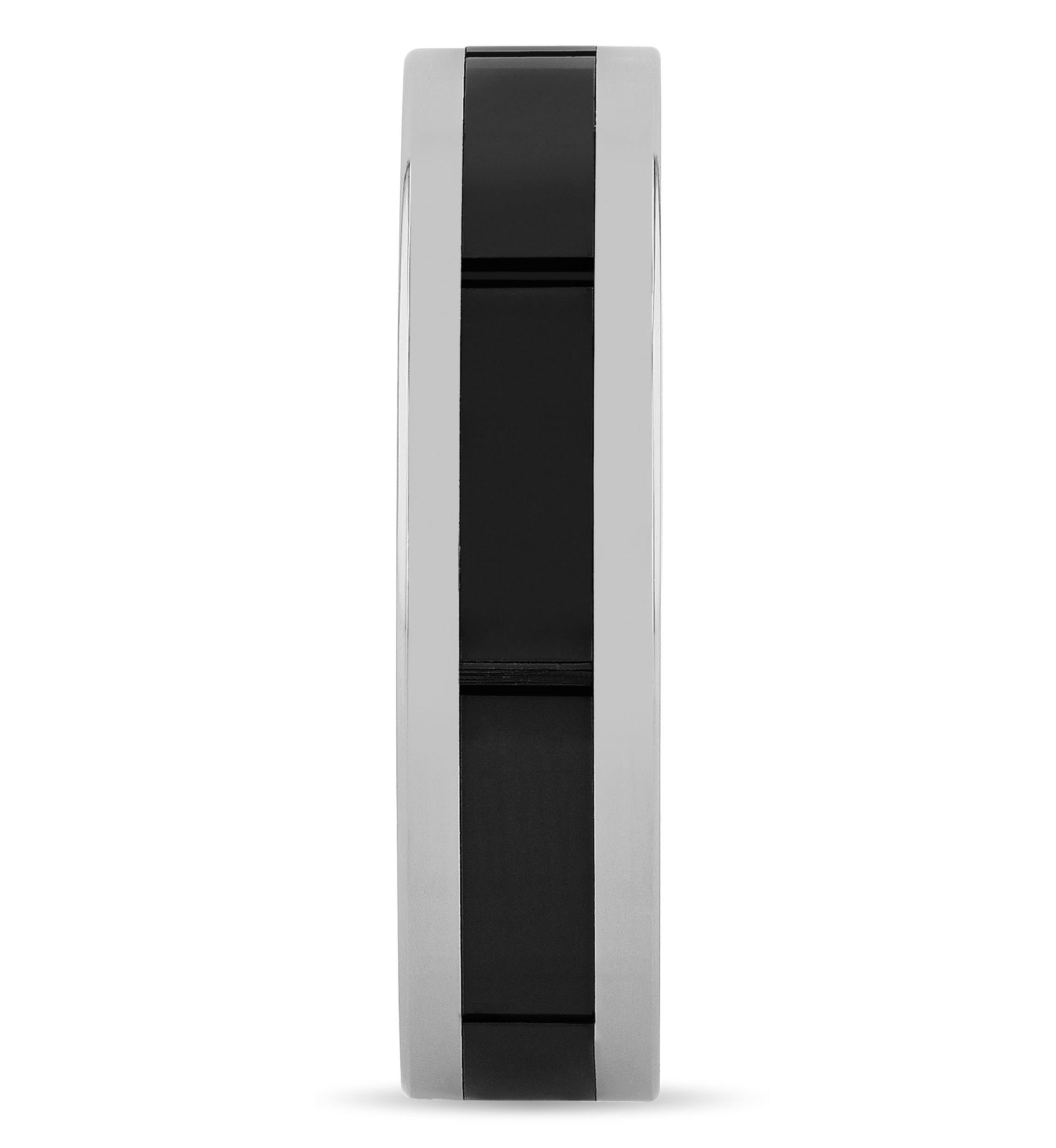 Striped 6mm Band in Tungsten and Black Ceramic